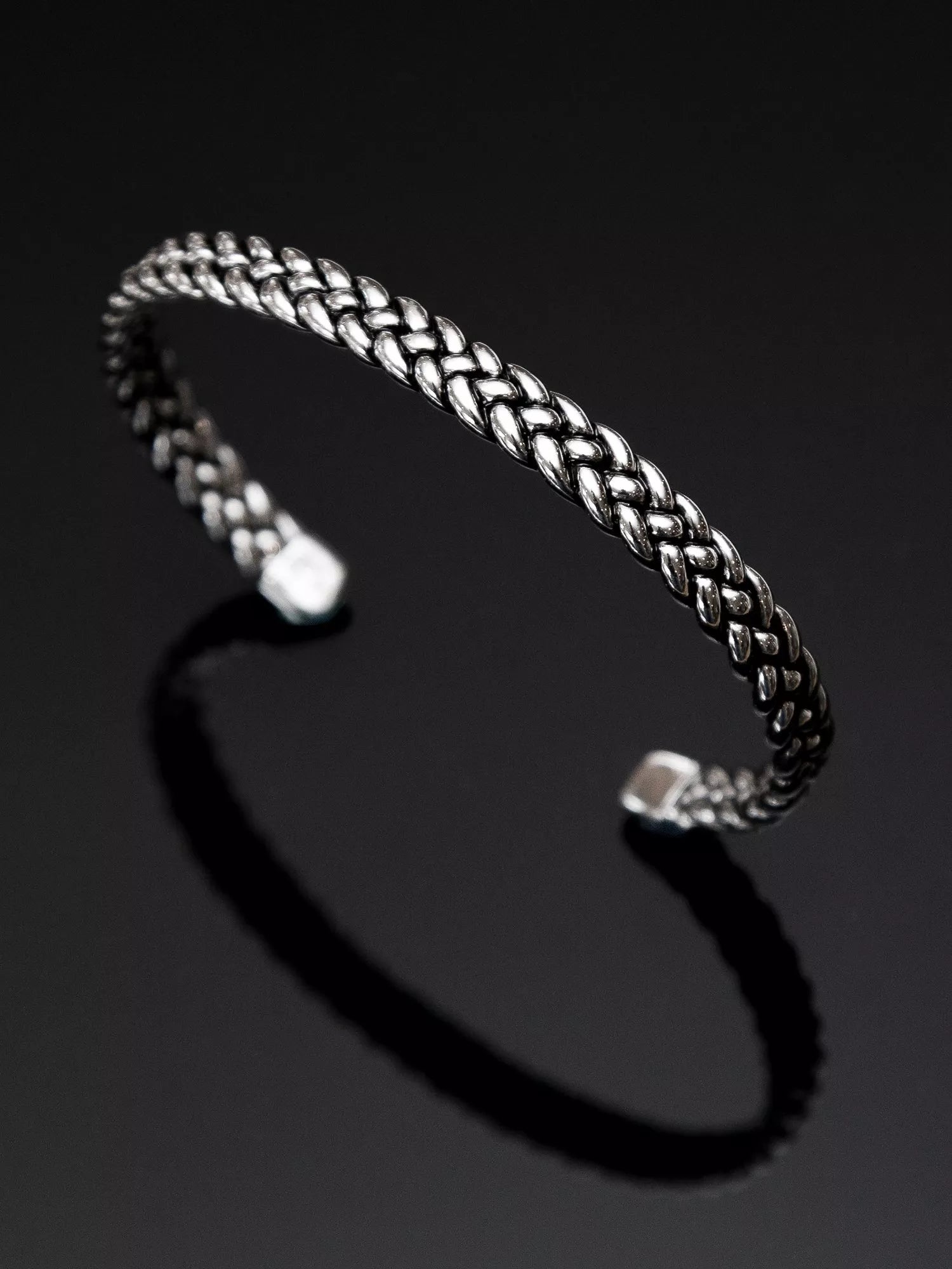 Hoxton London men's oxidised braided silver cuff bangle, UK version