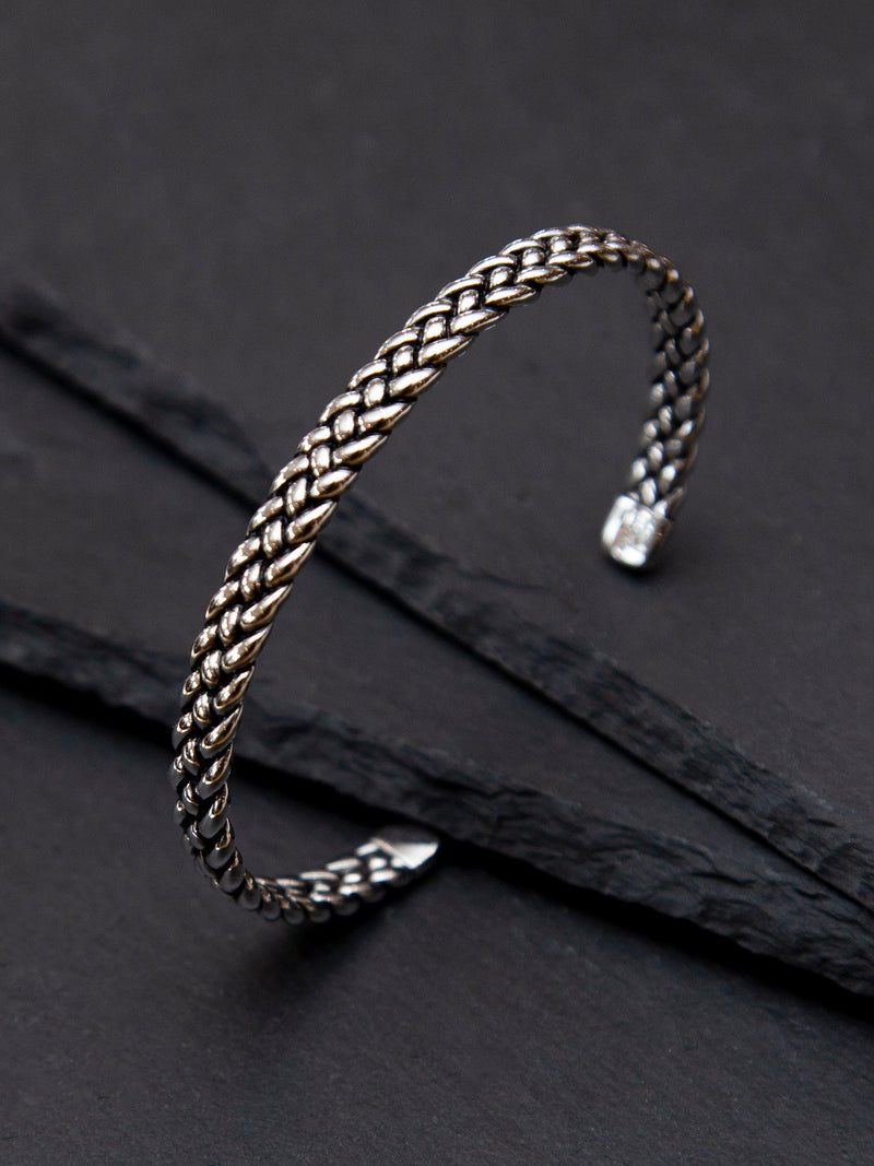 Hoxton London men's oxidised braided silver cuff bangle, UK version