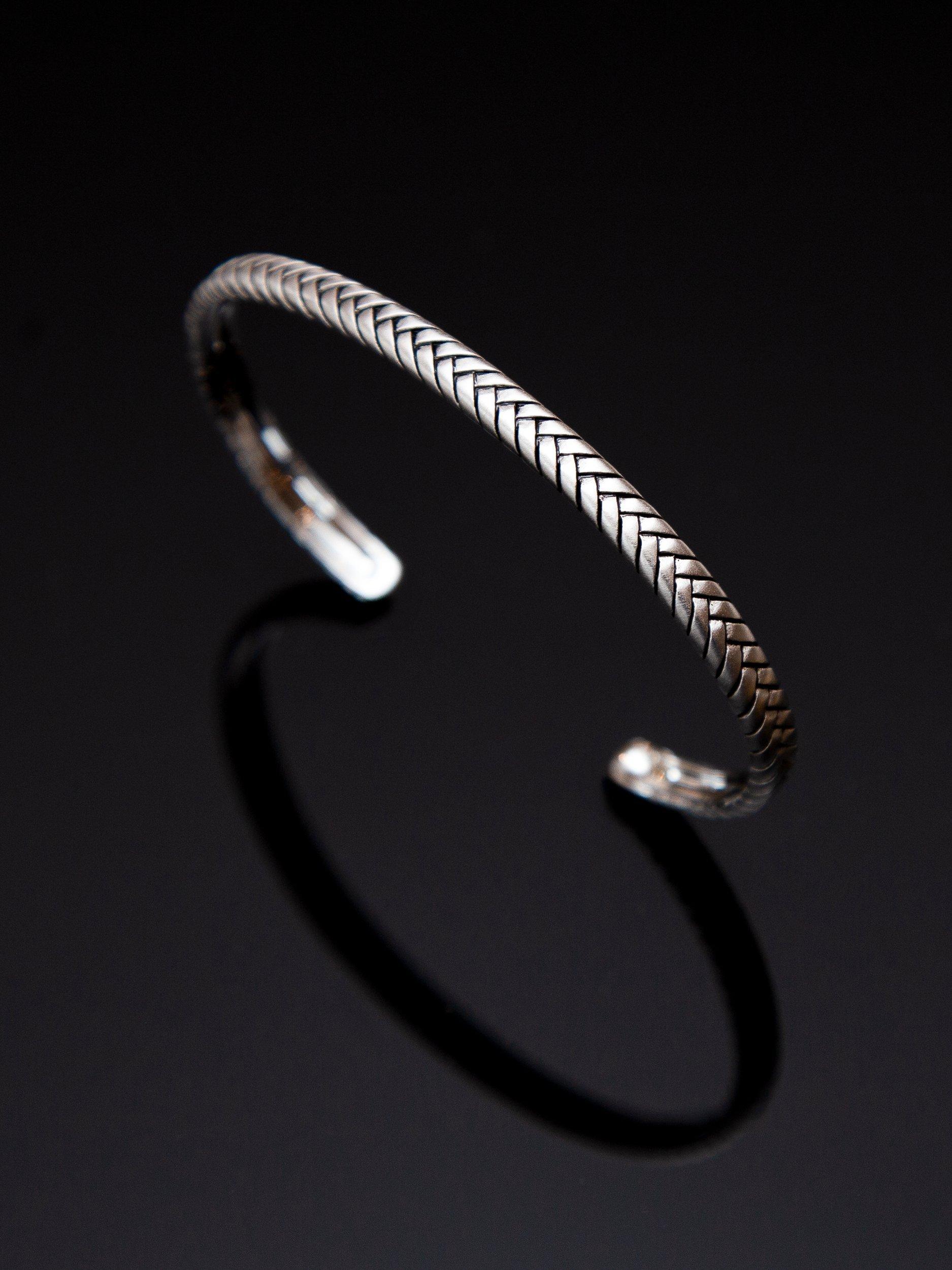 Hoxton London sterling silver herringbone cuff bangle, imported from the UK