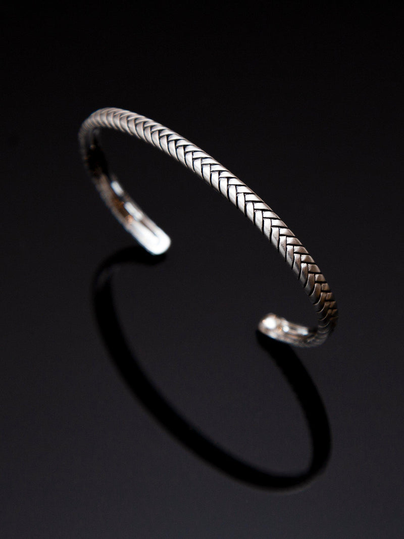 Hoxton London sterling silver herringbone cuff bangle, imported from the UK