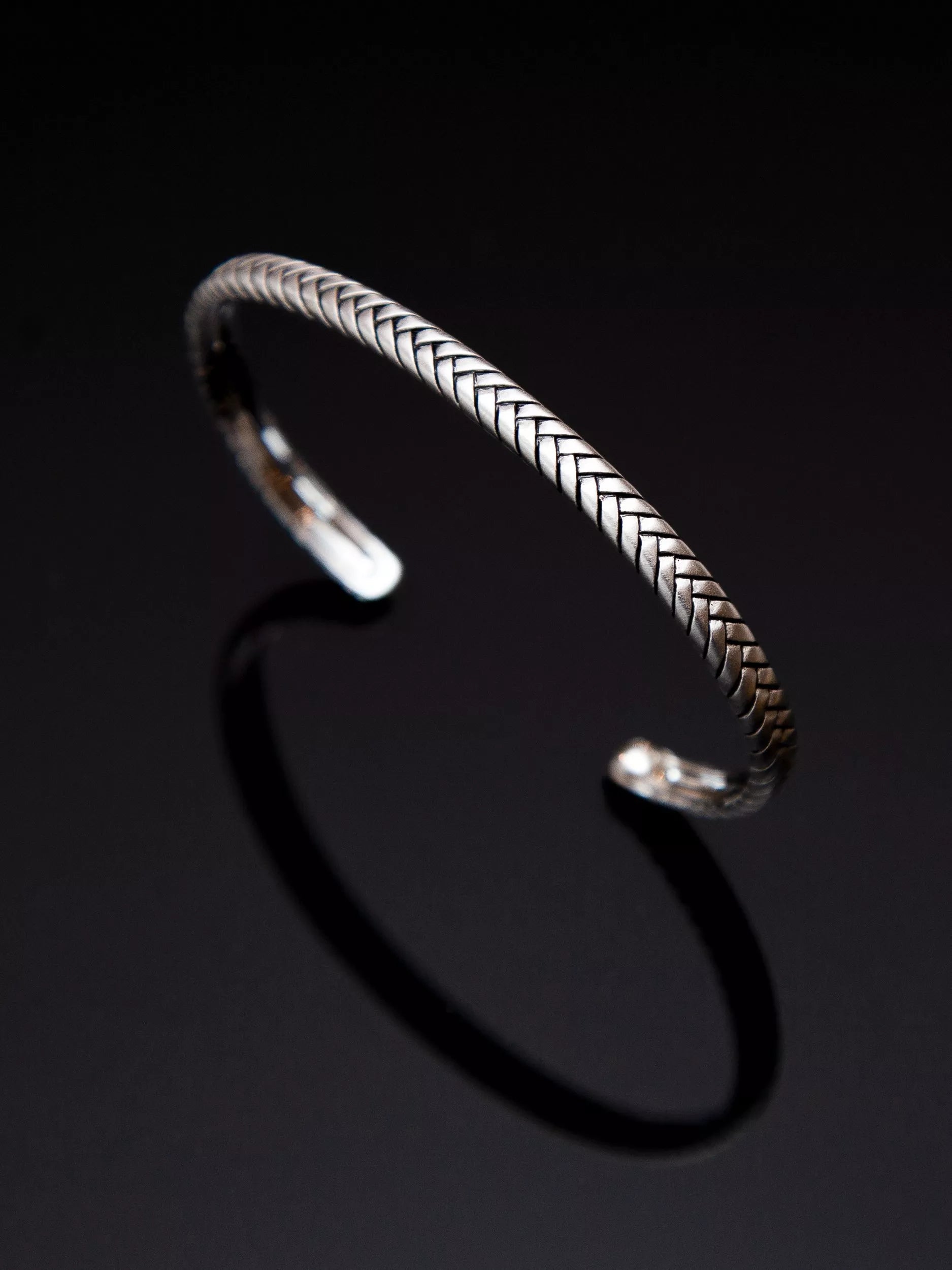 Hoxton London sterling silver herringbone cuff bangle, imported from the UK