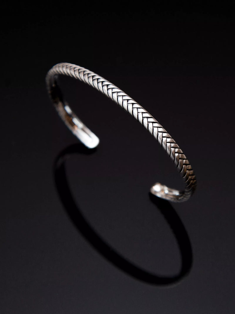 Hoxton London sterling silver herringbone cuff bangle, imported from the UK