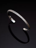 Hoxton London sterling silver herringbone cuff bangle, imported from the UK