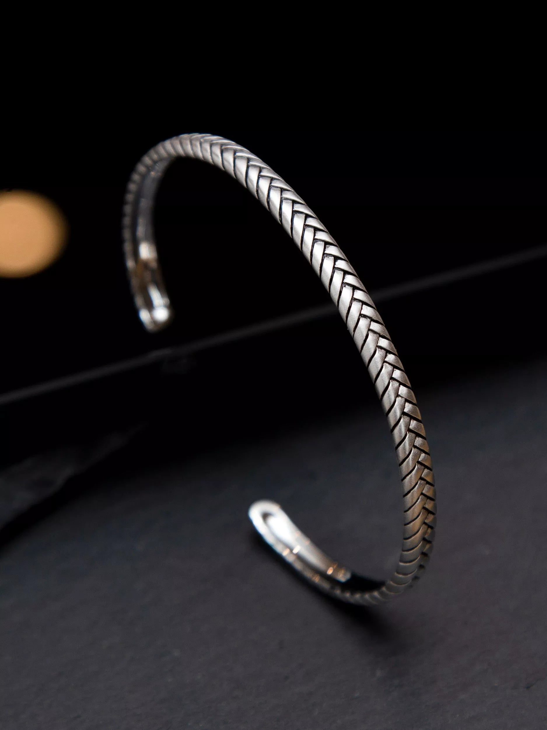 Hoxton London sterling silver herringbone cuff bangle, imported from the UK