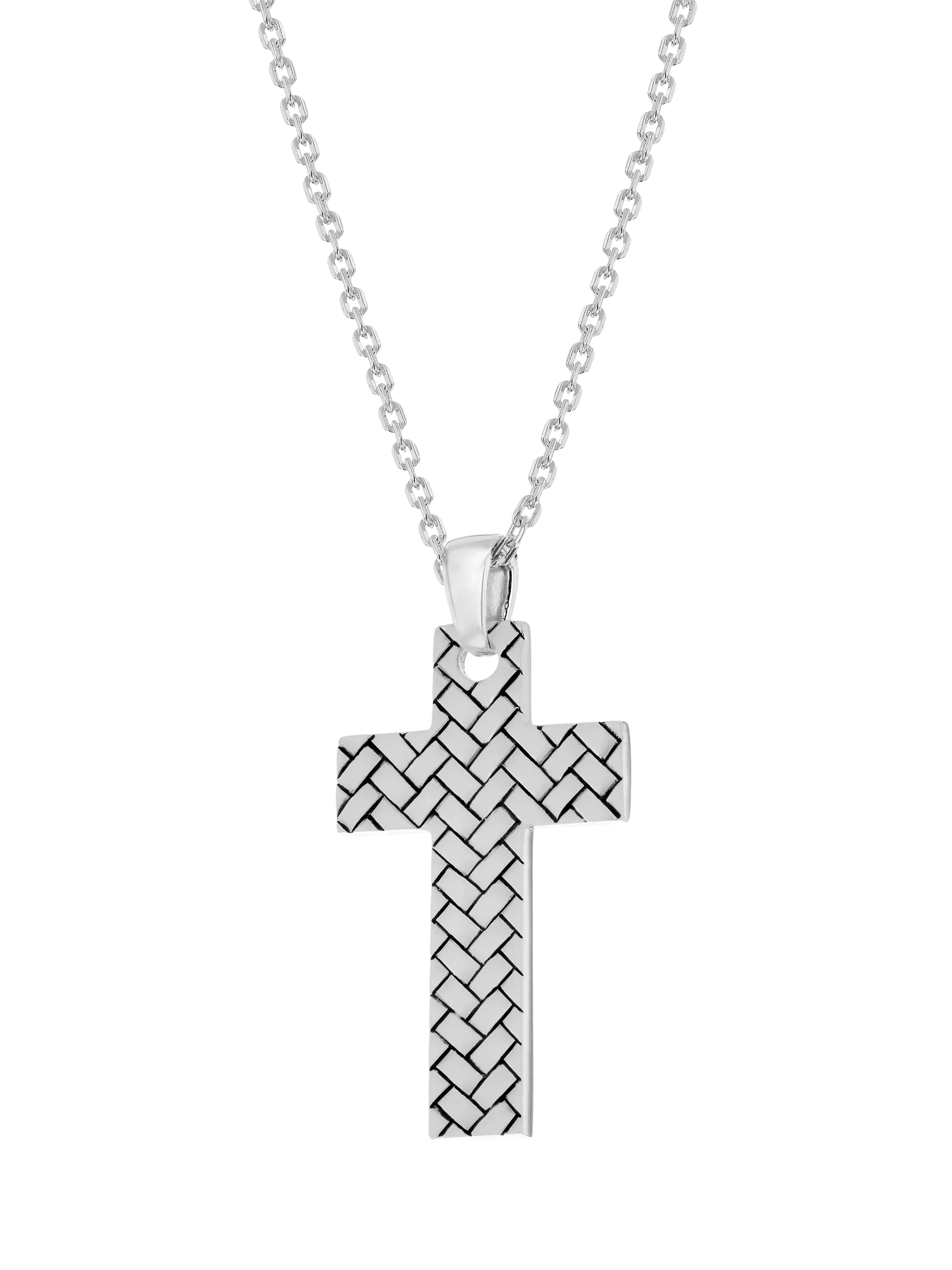 Hoxton London rhodium plated silver cross necklace 51cm, UK version