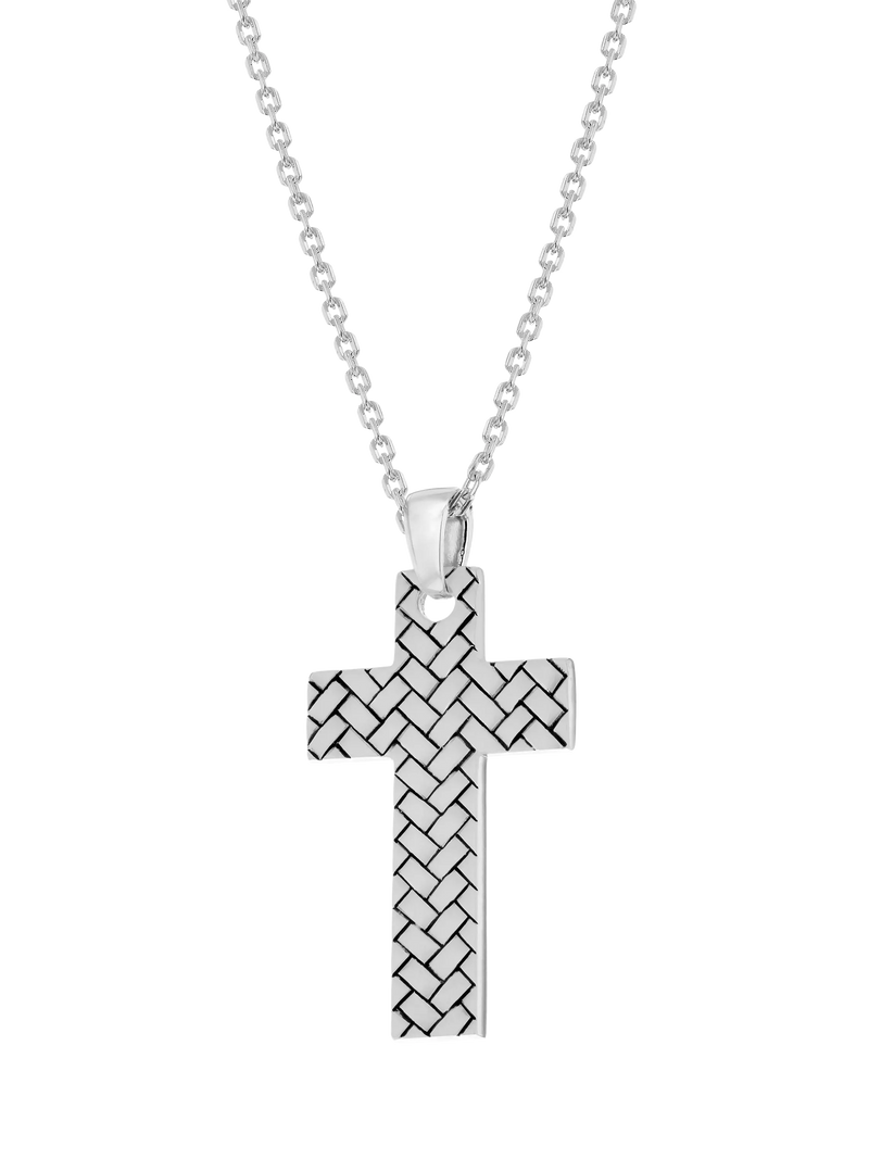 Hoxton London rhodium plated silver cross necklace 51cm, UK version