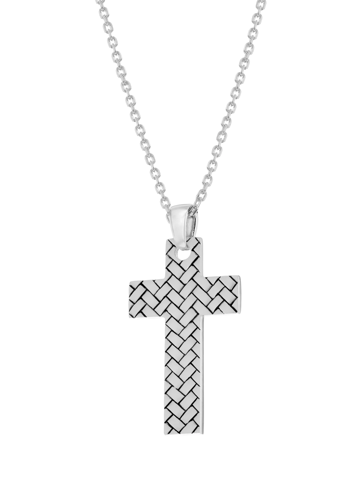 Hoxton London rhodium plated silver cross necklace 51cm, UK version