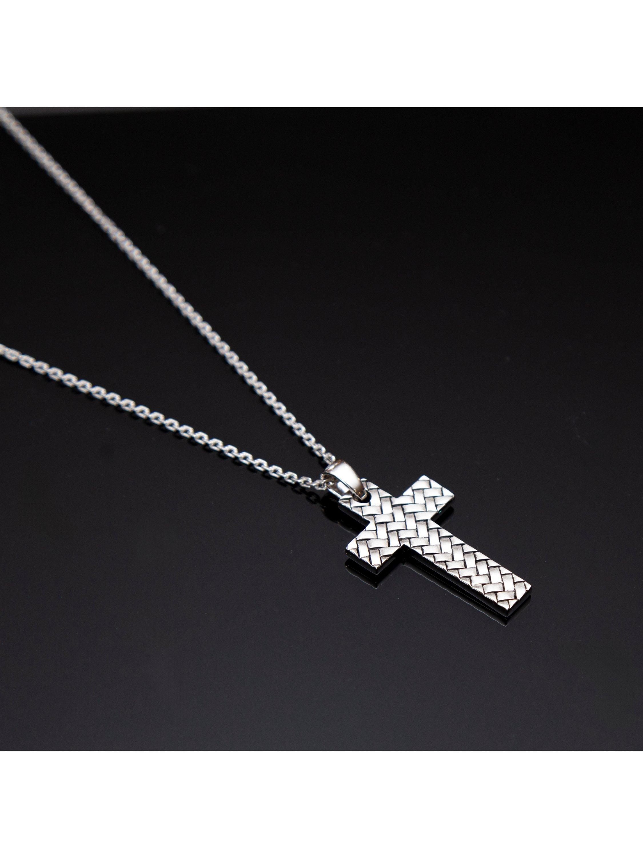 Hoxton London rhodium plated silver cross necklace 51cm, UK version