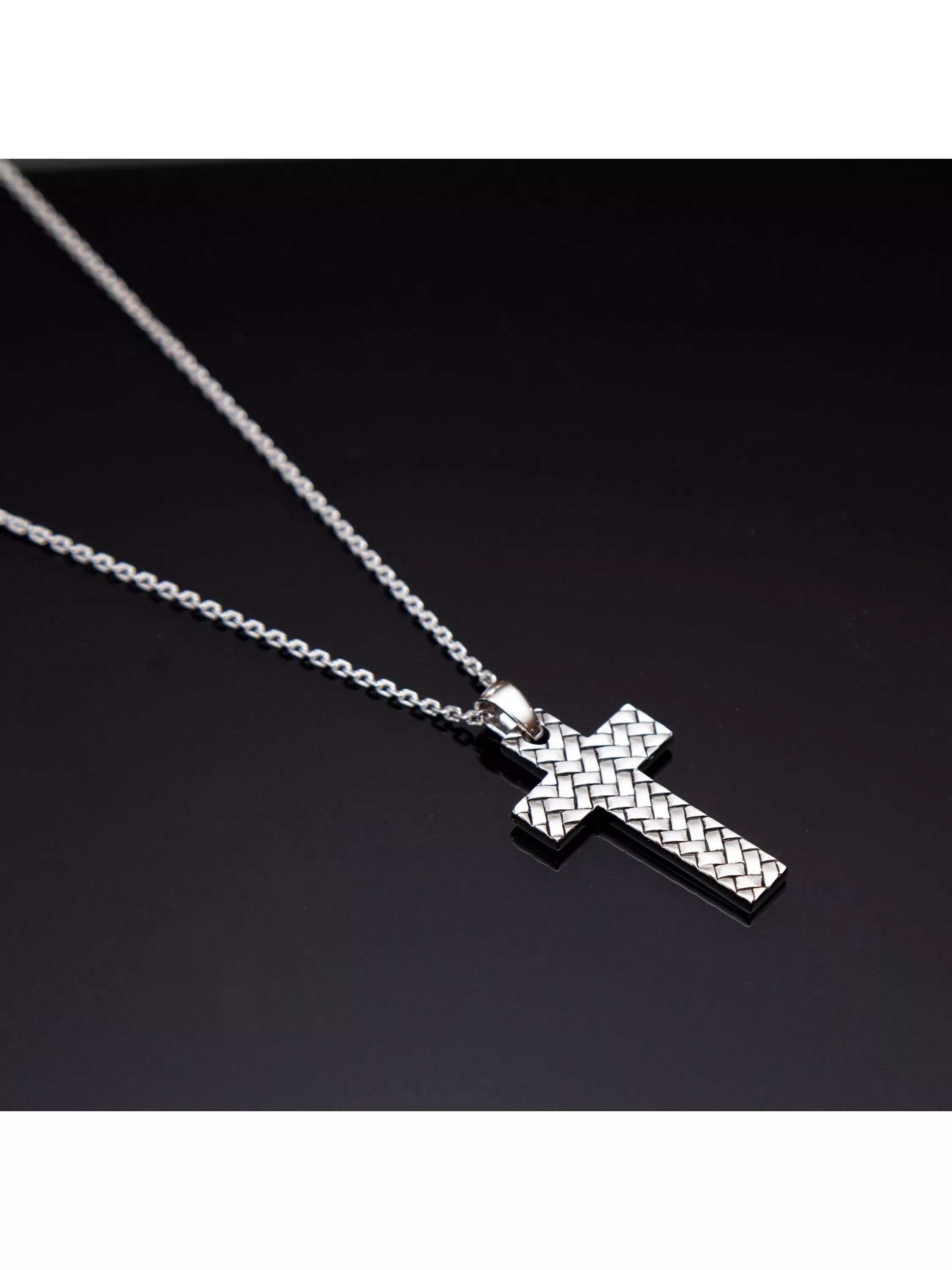 Hoxton London rhodium plated silver cross necklace 51cm, UK version