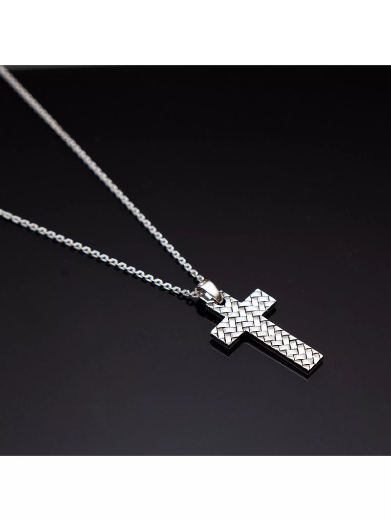 Hoxton London rhodium plated silver cross necklace 51cm, UK version