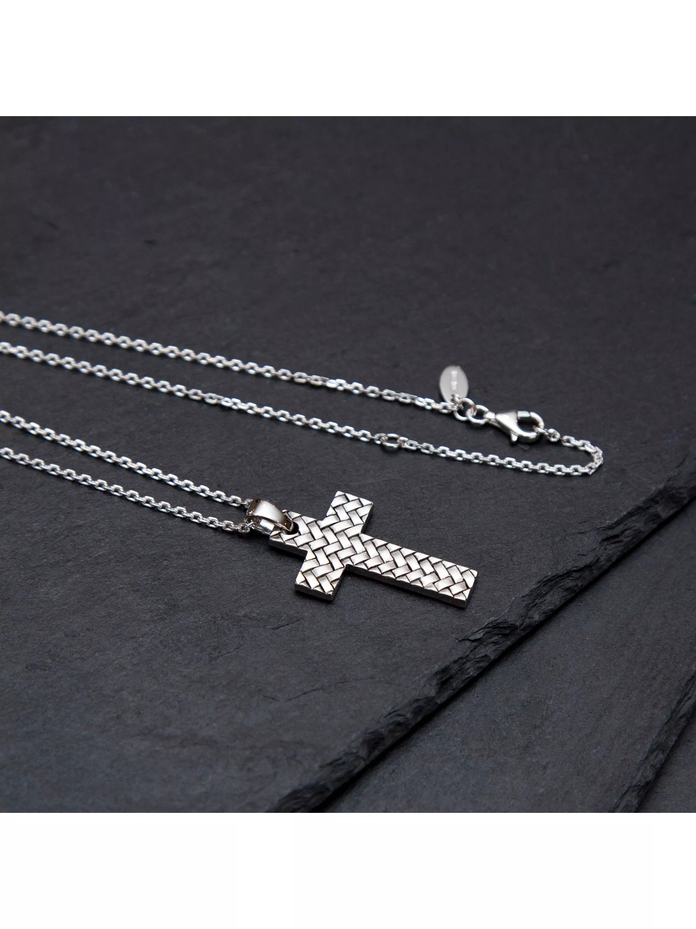 Hoxton London rhodium plated silver cross necklace 51cm, UK version