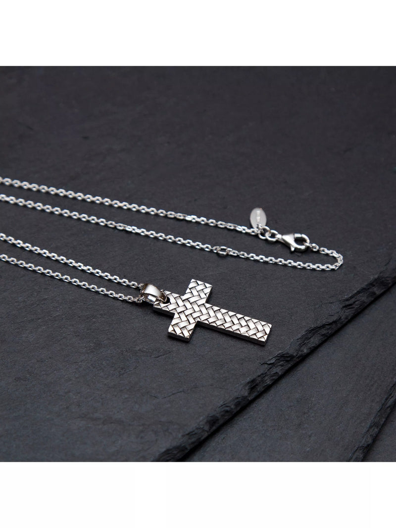 Hoxton London rhodium plated silver cross necklace 51cm, UK version
