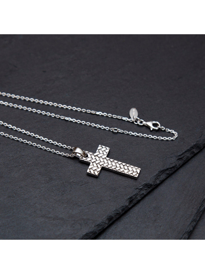 Hoxton London rhodium plated silver cross necklace 51cm, UK version