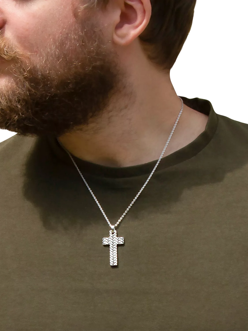 Hoxton London rhodium plated silver cross necklace 51cm, UK version