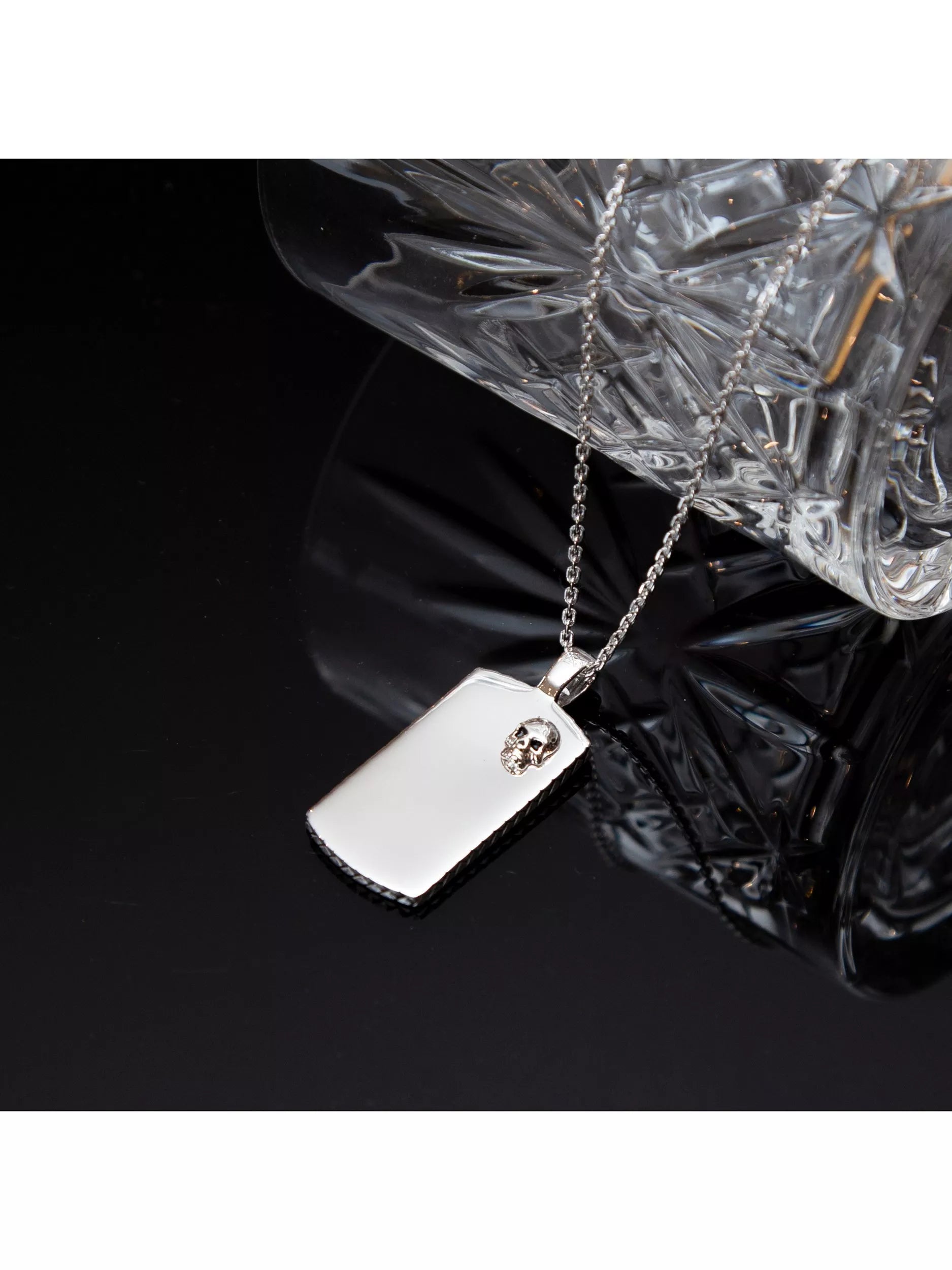 Hoxton London rhodium plated dog tag necklace in silver, imported from the UK