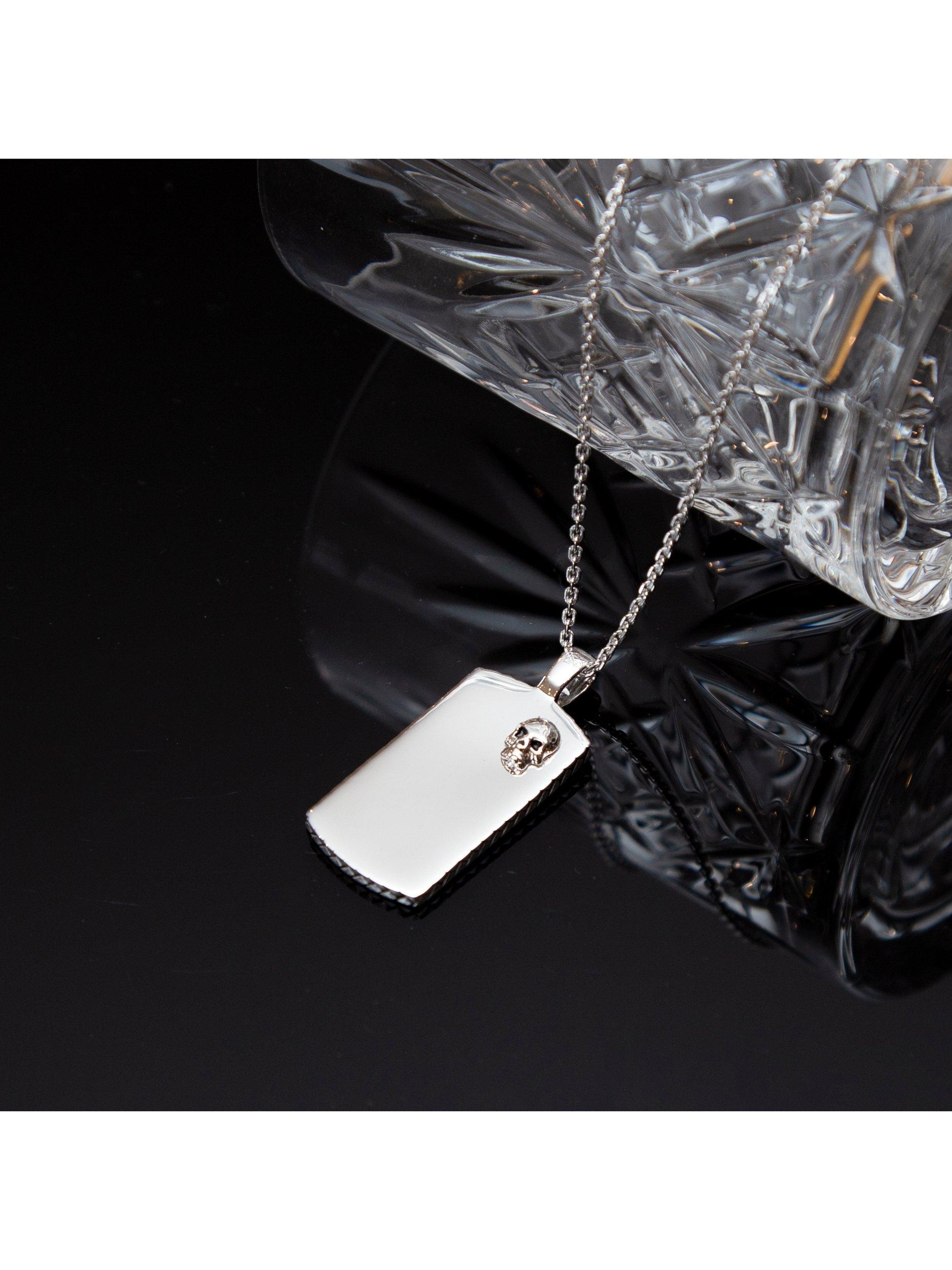 Hoxton London rhodium plated dog tag necklace in silver, imported from the UK