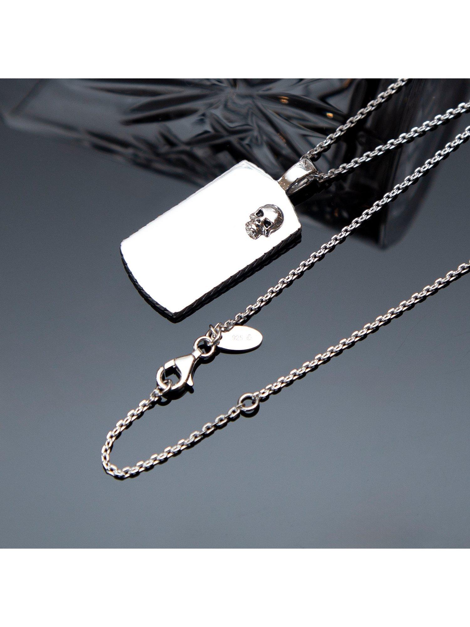 Hoxton London rhodium plated dog tag necklace in silver, imported from the UK