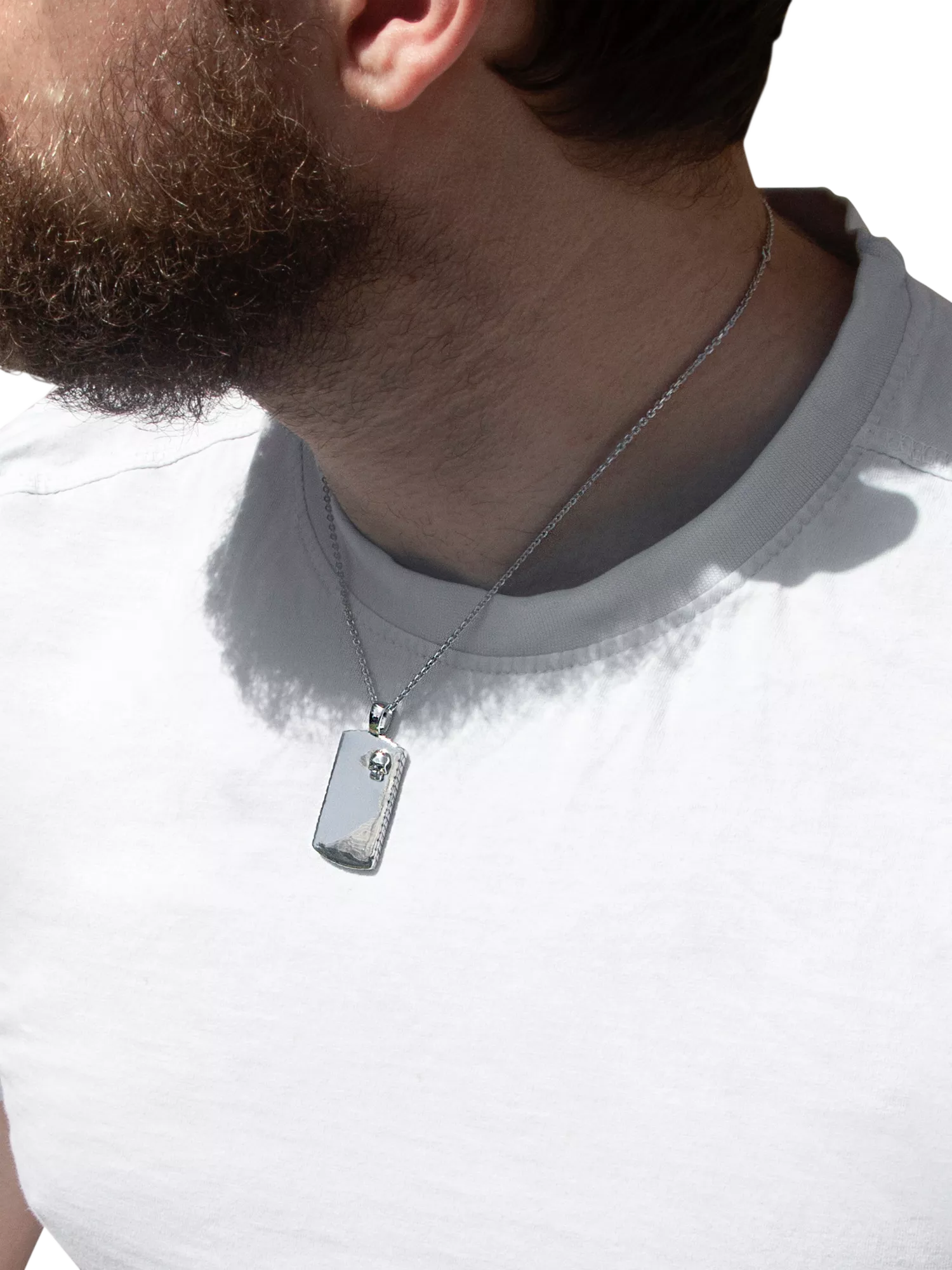 Hoxton London rhodium plated dog tag necklace in silver, imported from the UK