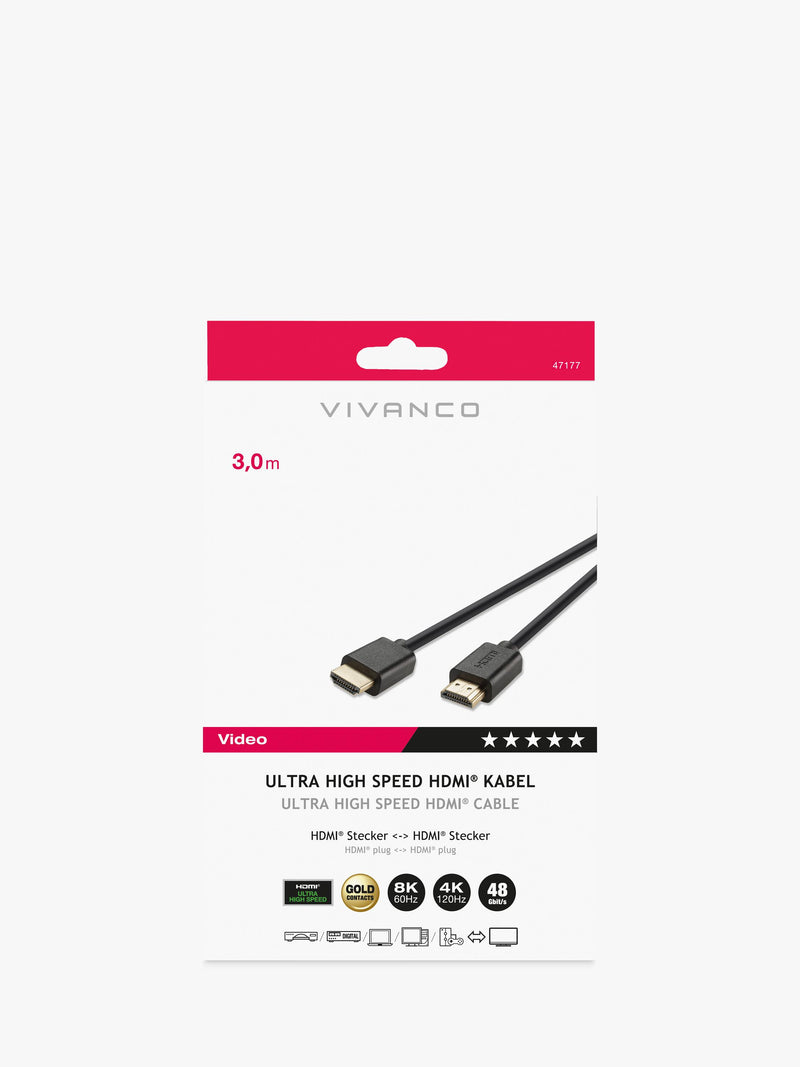 Vivanco high-definition 8K HDMI cable 3m, UK version