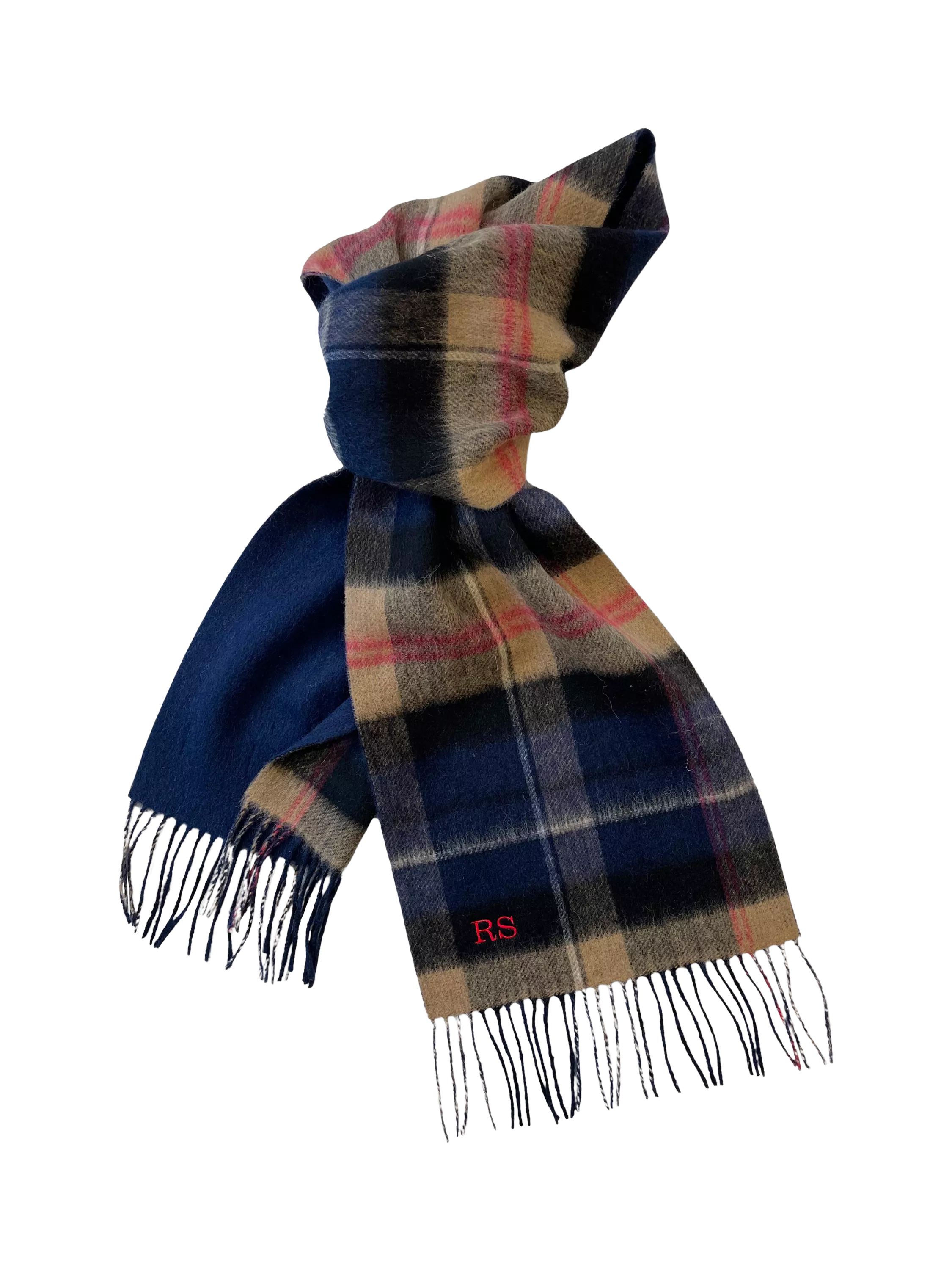 Solesmith personalised lambswool tartan scarf in navy (British brand)