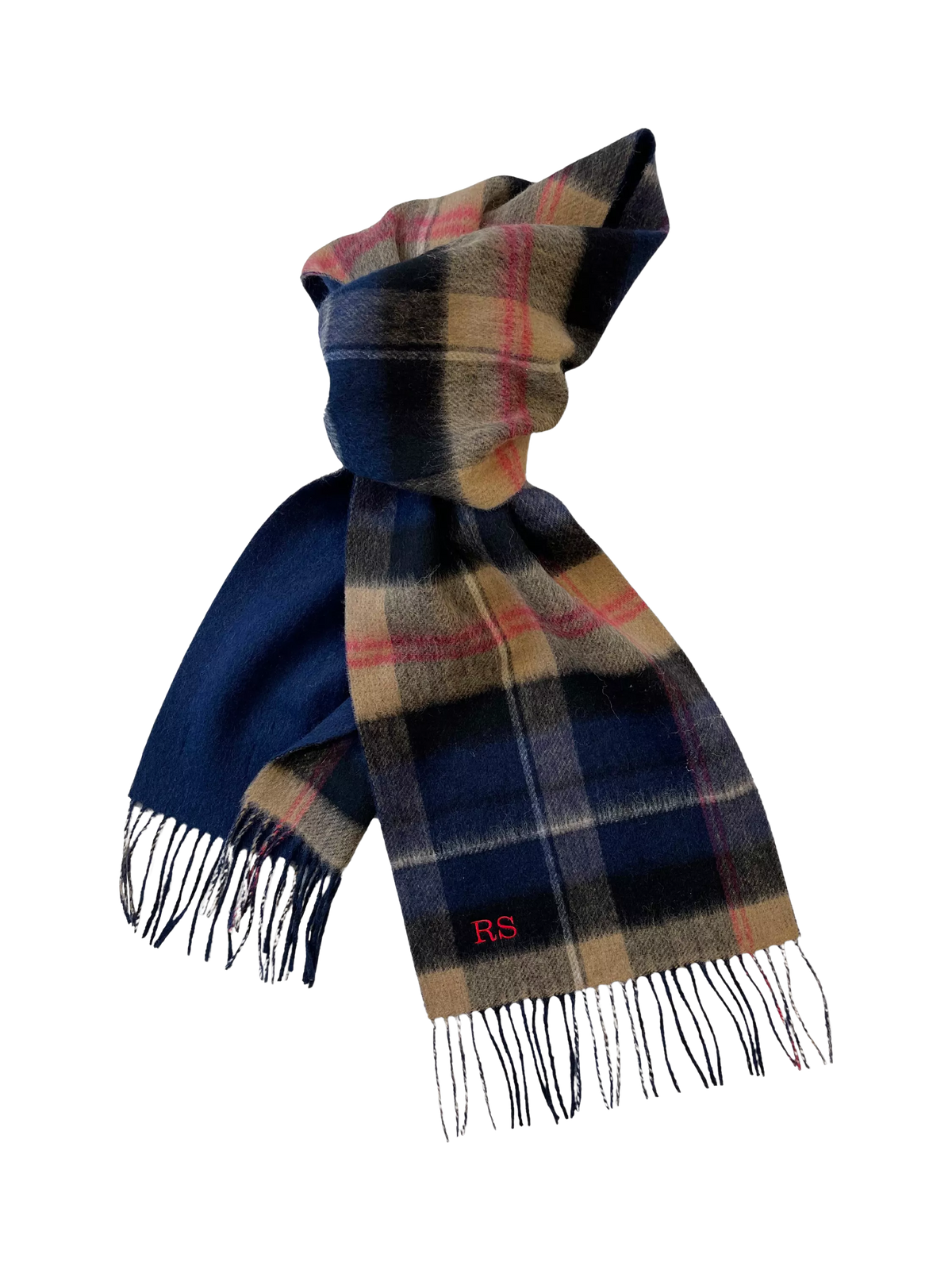 Solesmith personalised lambswool tartan scarf in navy (British brand)