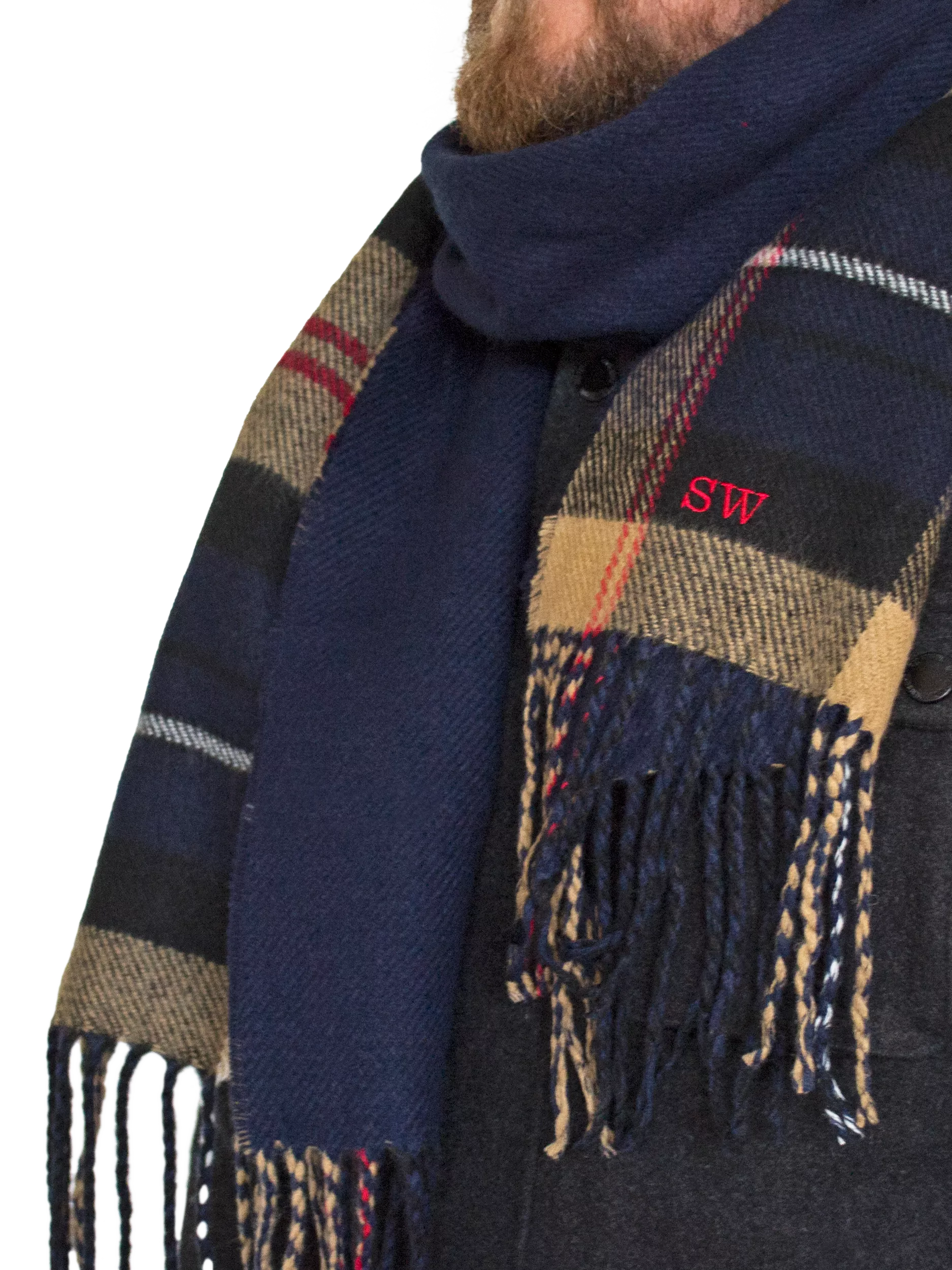 Solesmith personalised lambswool tartan scarf in navy (British brand)