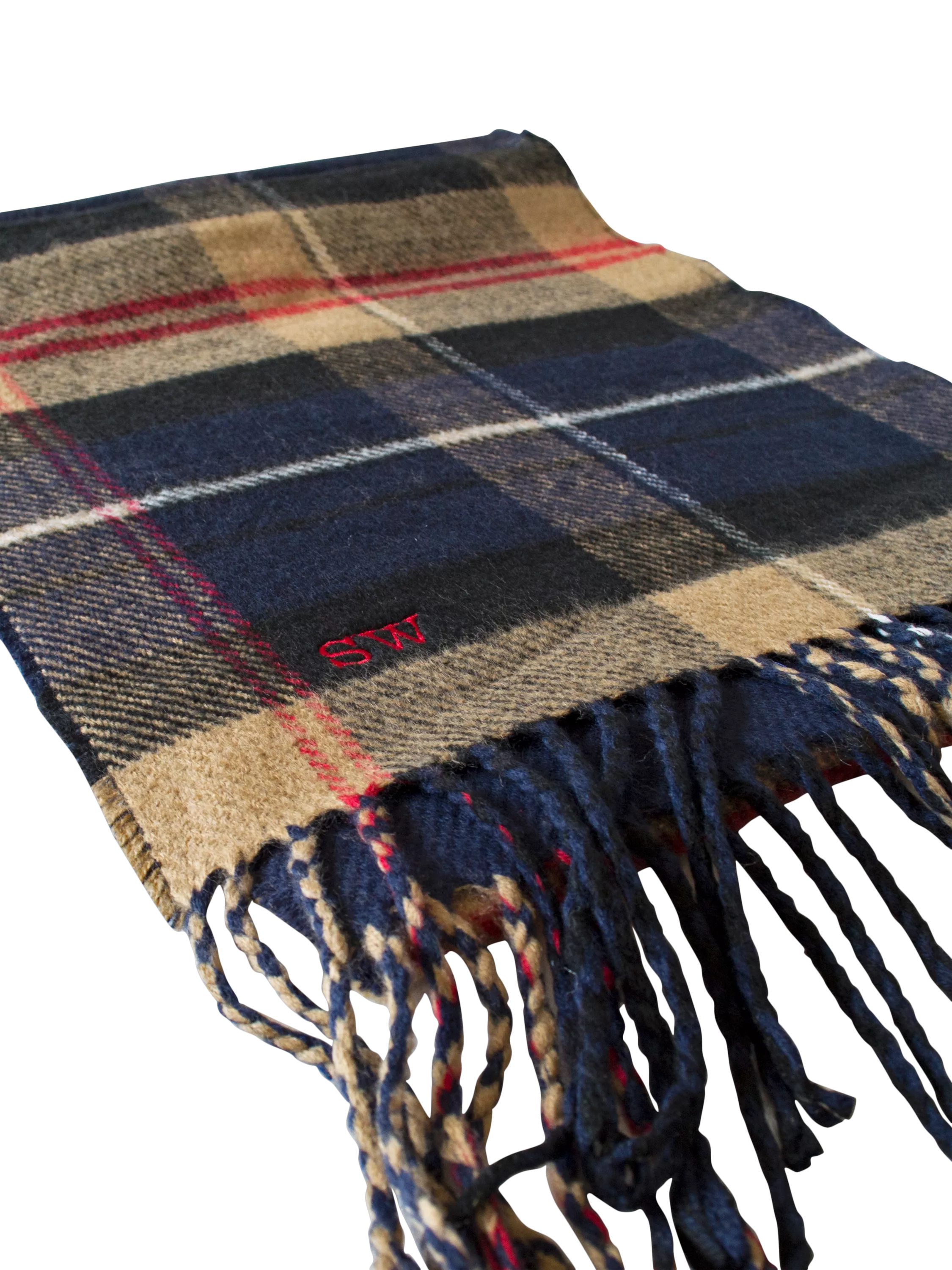Solesmith personalised lambswool tartan scarf in navy (British brand)
