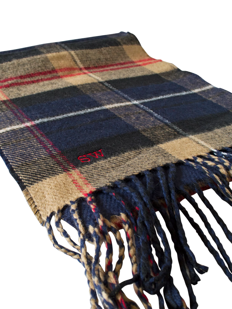 Solesmith personalised lambswool tartan scarf in navy (British brand)