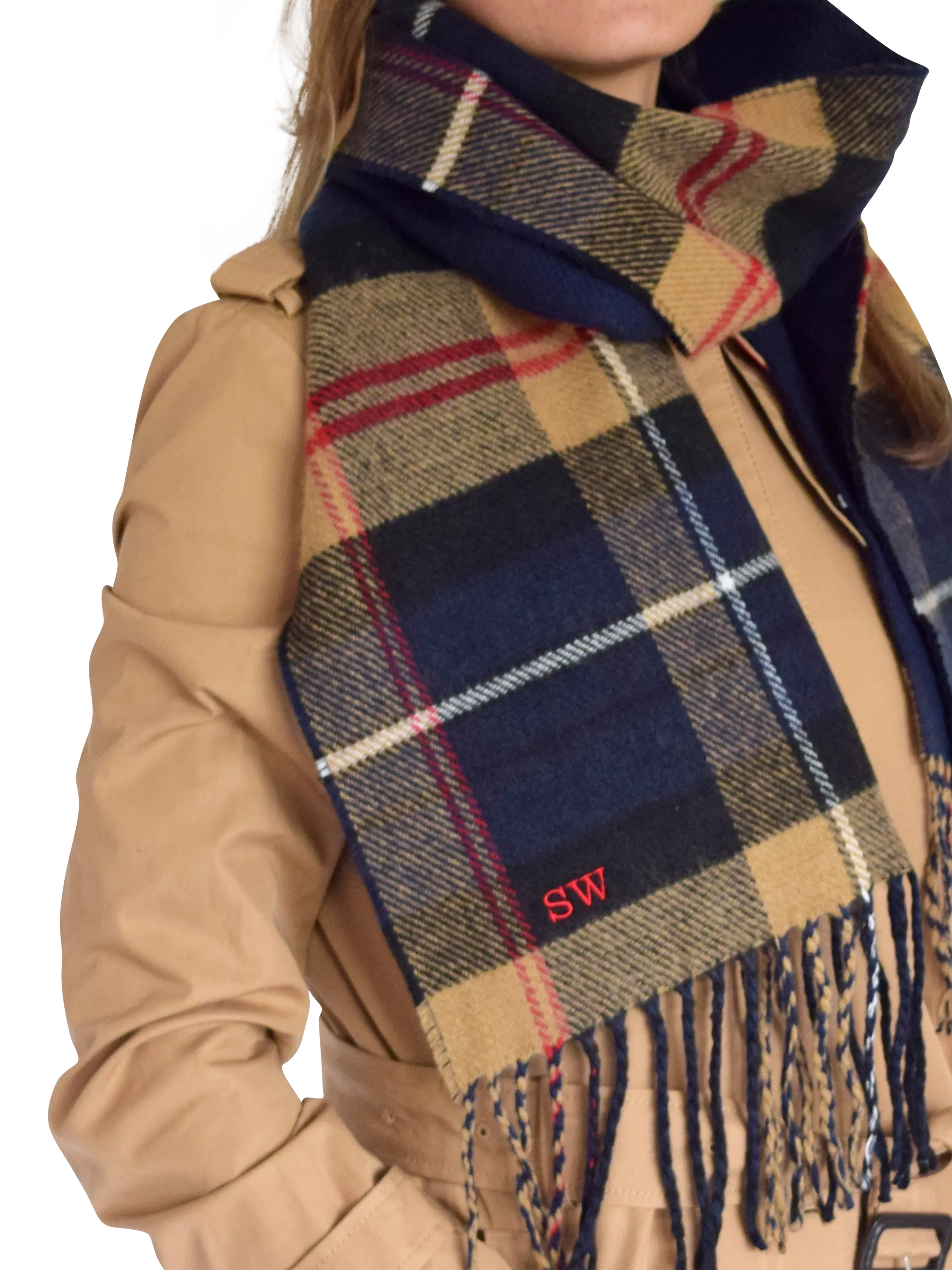 Solesmith personalised lambswool tartan scarf in navy (British brand)