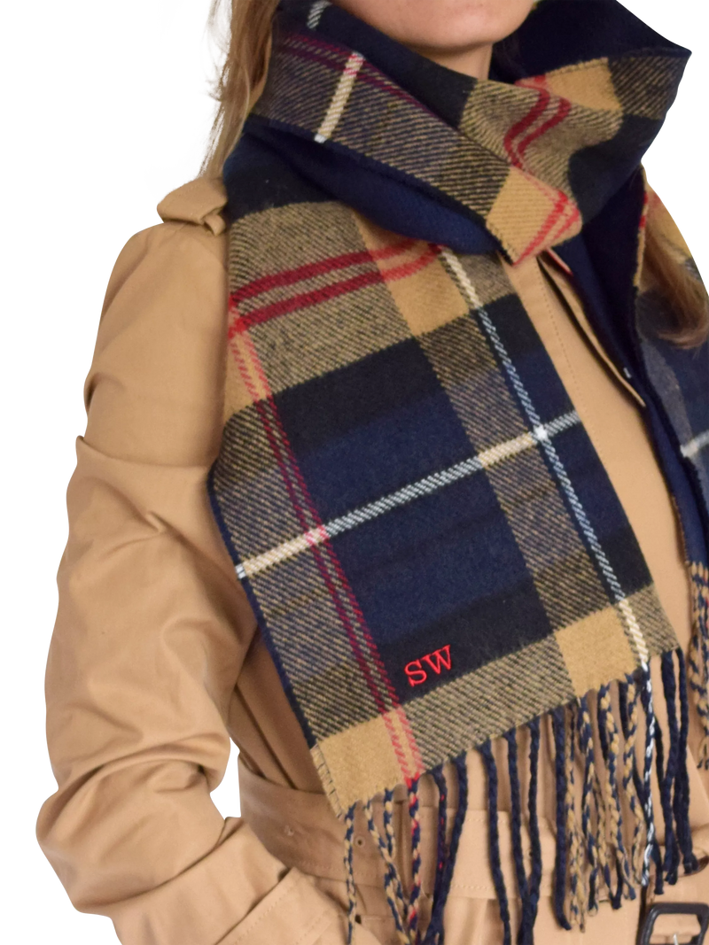 Solesmith personalised lambswool tartan scarf in navy (British brand)