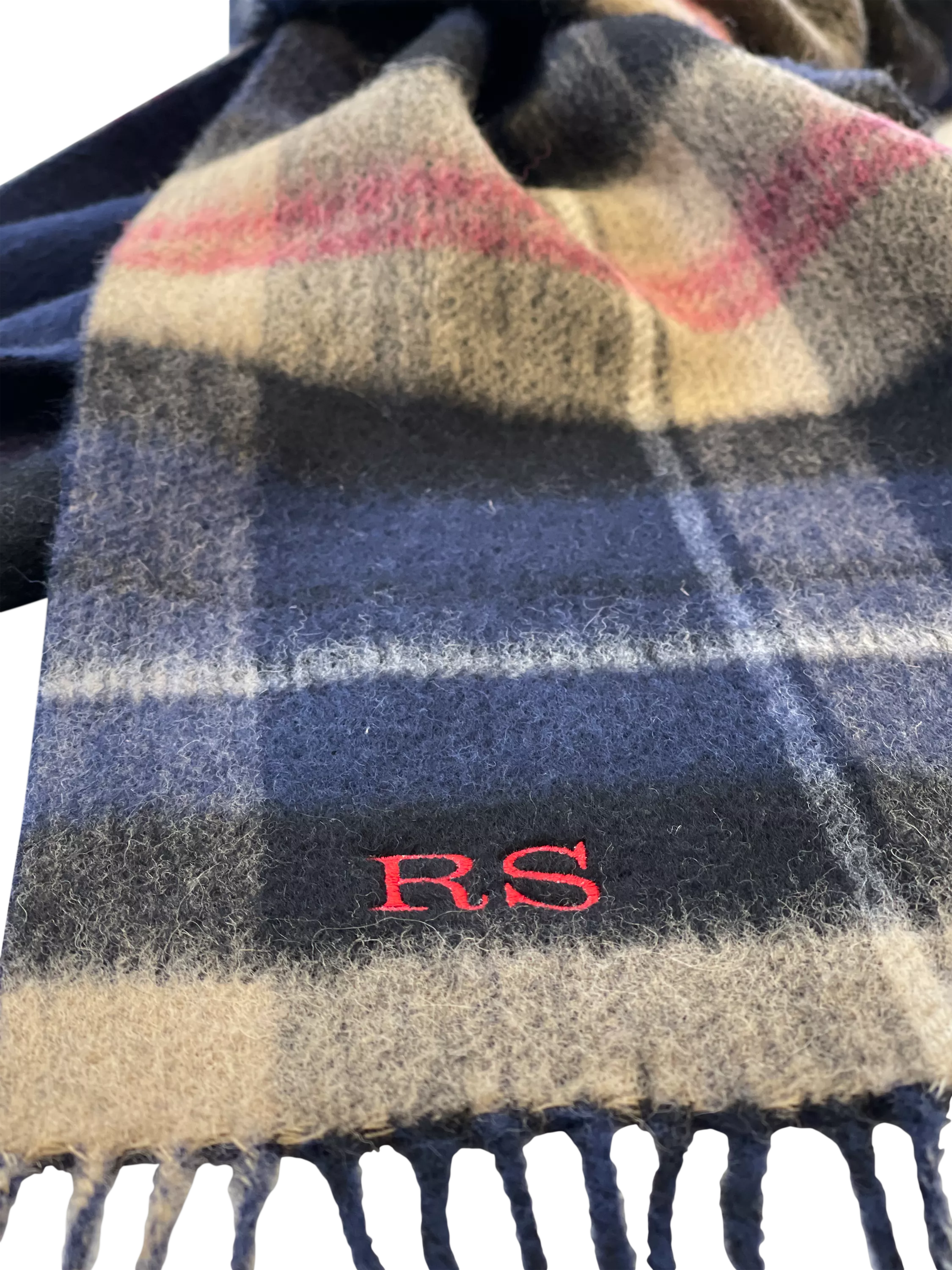 Solesmith personalised lambswool tartan scarf in navy (British brand)