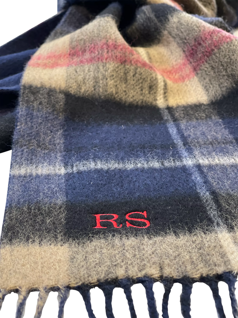 Solesmith personalised lambswool tartan scarf in navy (British brand)