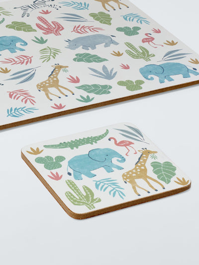 John Lewis Kinder Safari Korkuntersetzer- und Tischset-Set für 2 Personen, Mehrfarbig