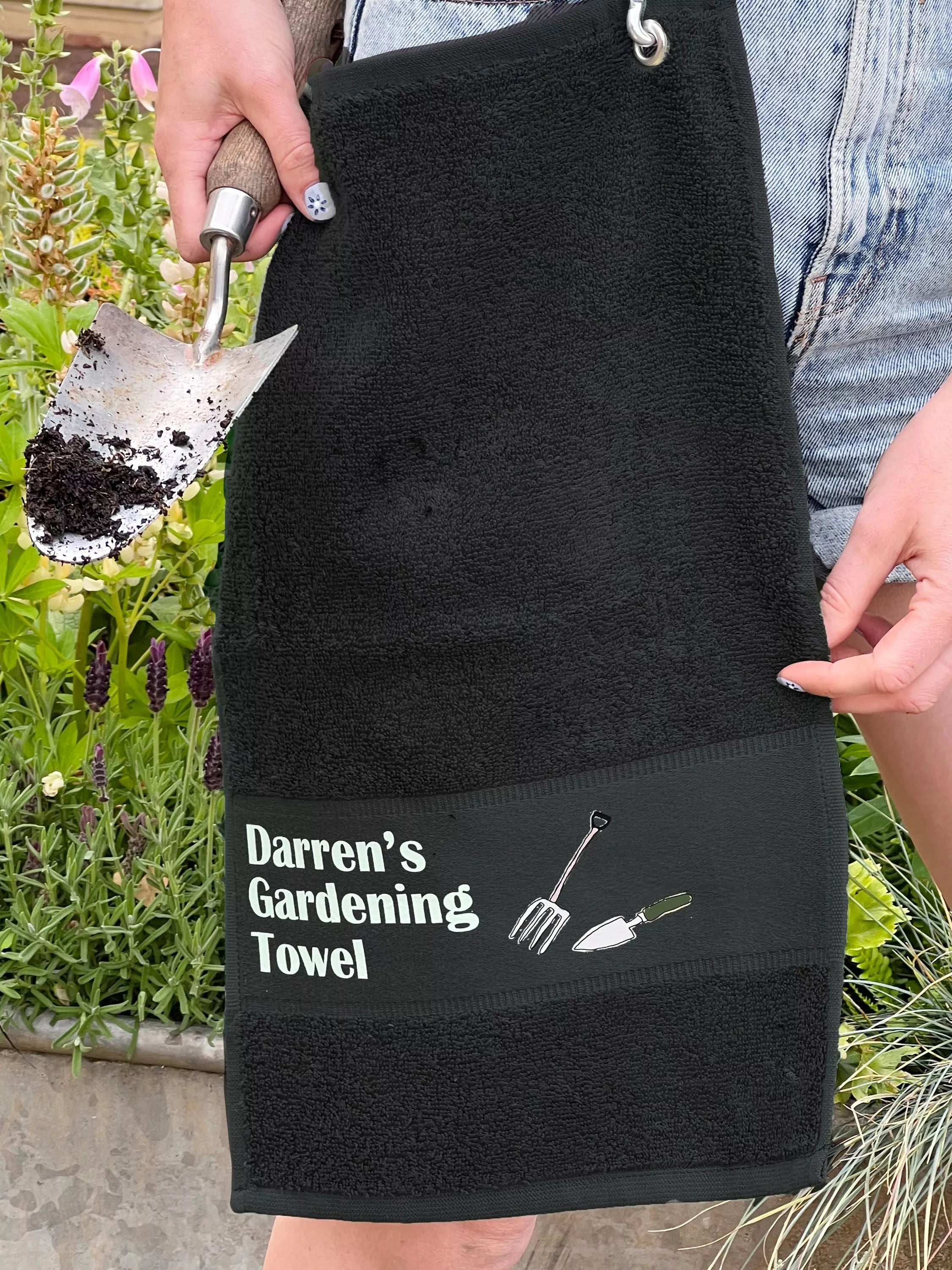 Solesmith personalised gardening hand towel, UK version