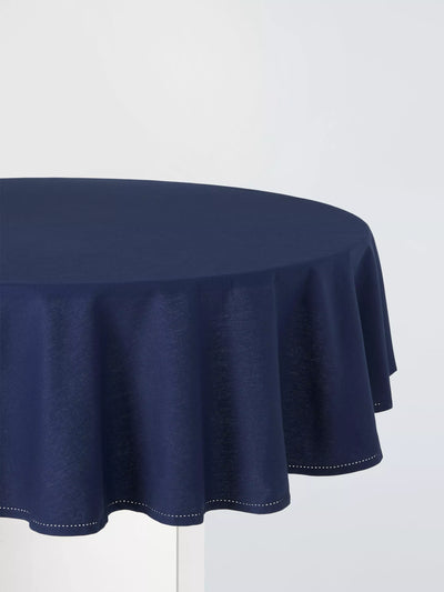 John Lewis John Lewis Hem Stitch Organic Cotton Round Tablecloth Blue 180cm- Buy online at McGrocer