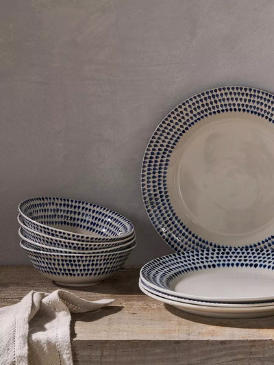 John Lewis Nkuku Indigo Drop Stoneware Dinnerware Set, 12 Piece, Natural Cream- Buy online at McGrocer
