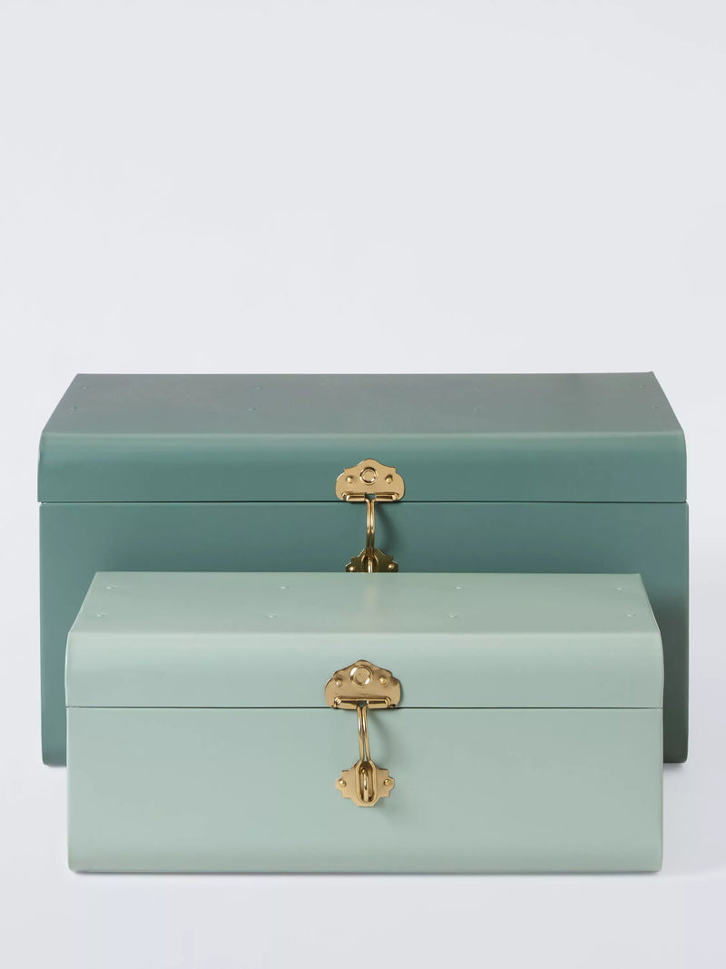 John Lewis metal storage trunk set Pacific Rosemary colours - British product