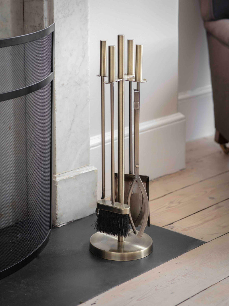 Garden Trading brass fire tool set with poker shovel, UK version