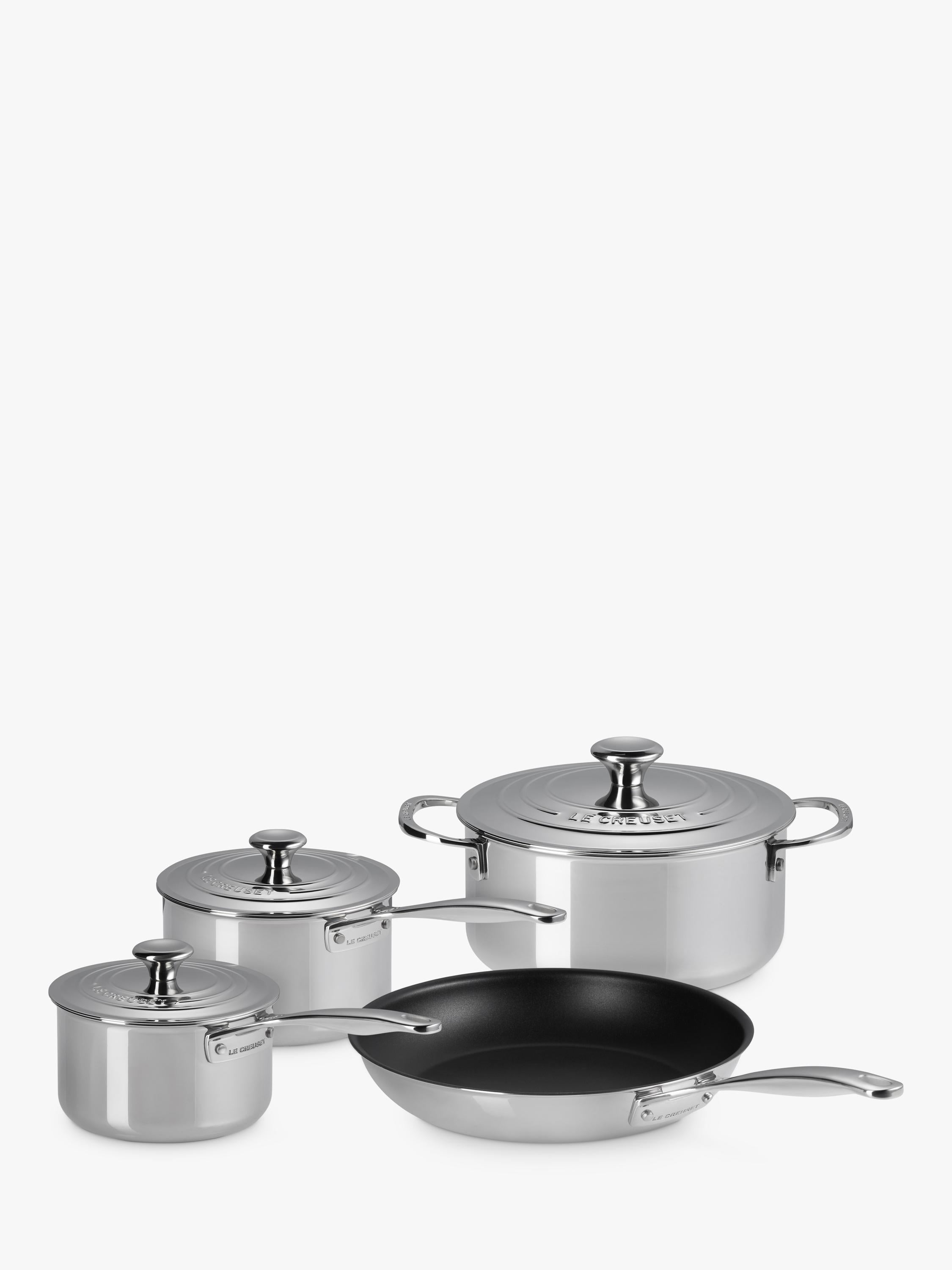 Le Creuset 3-Ply Stainless Steel Pan and Lid Set, 4 Piece, UK version