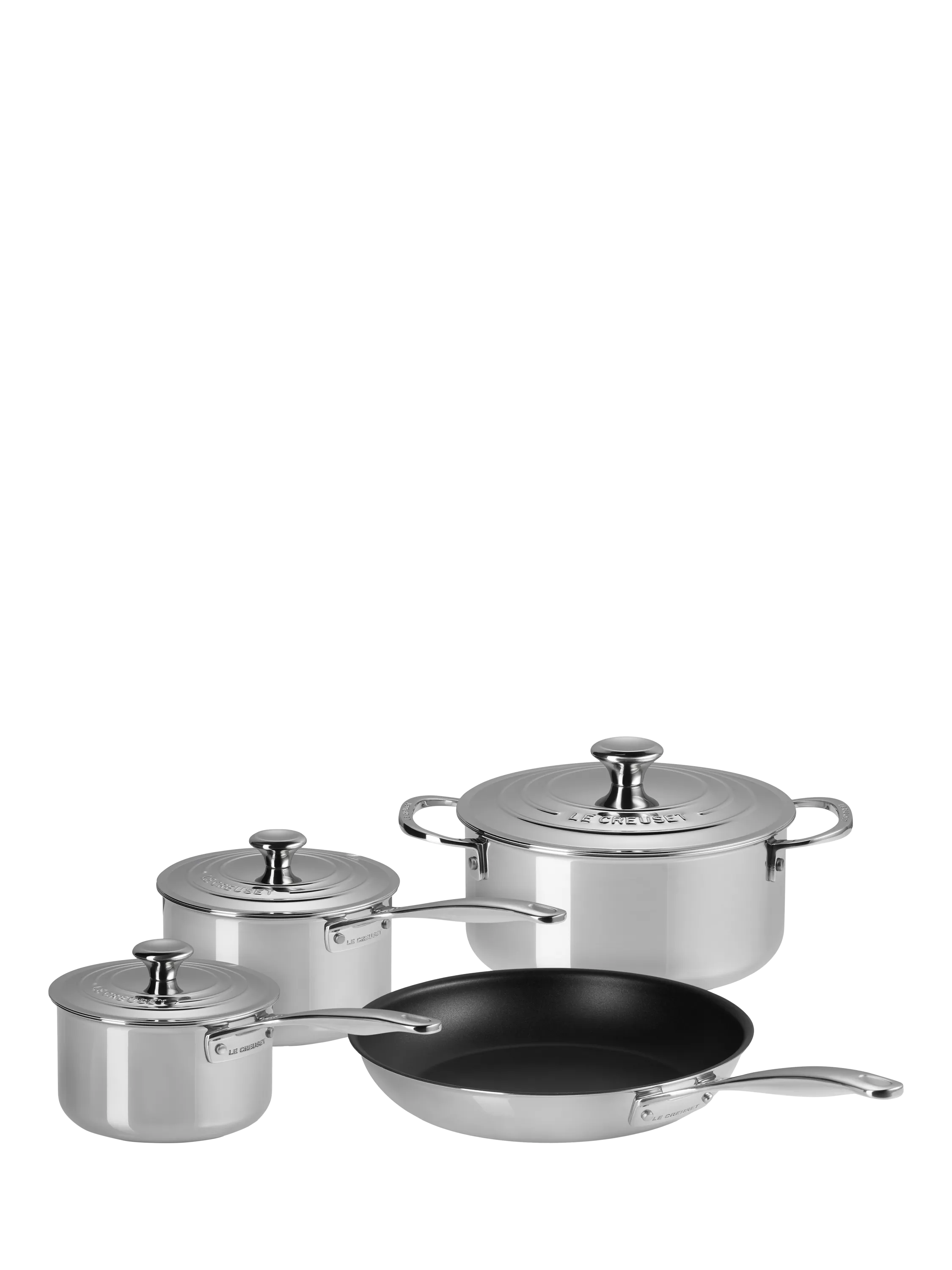 Le Creuset 3-Ply Stainless Steel Pan and Lid Set, 4 Piece, UK version