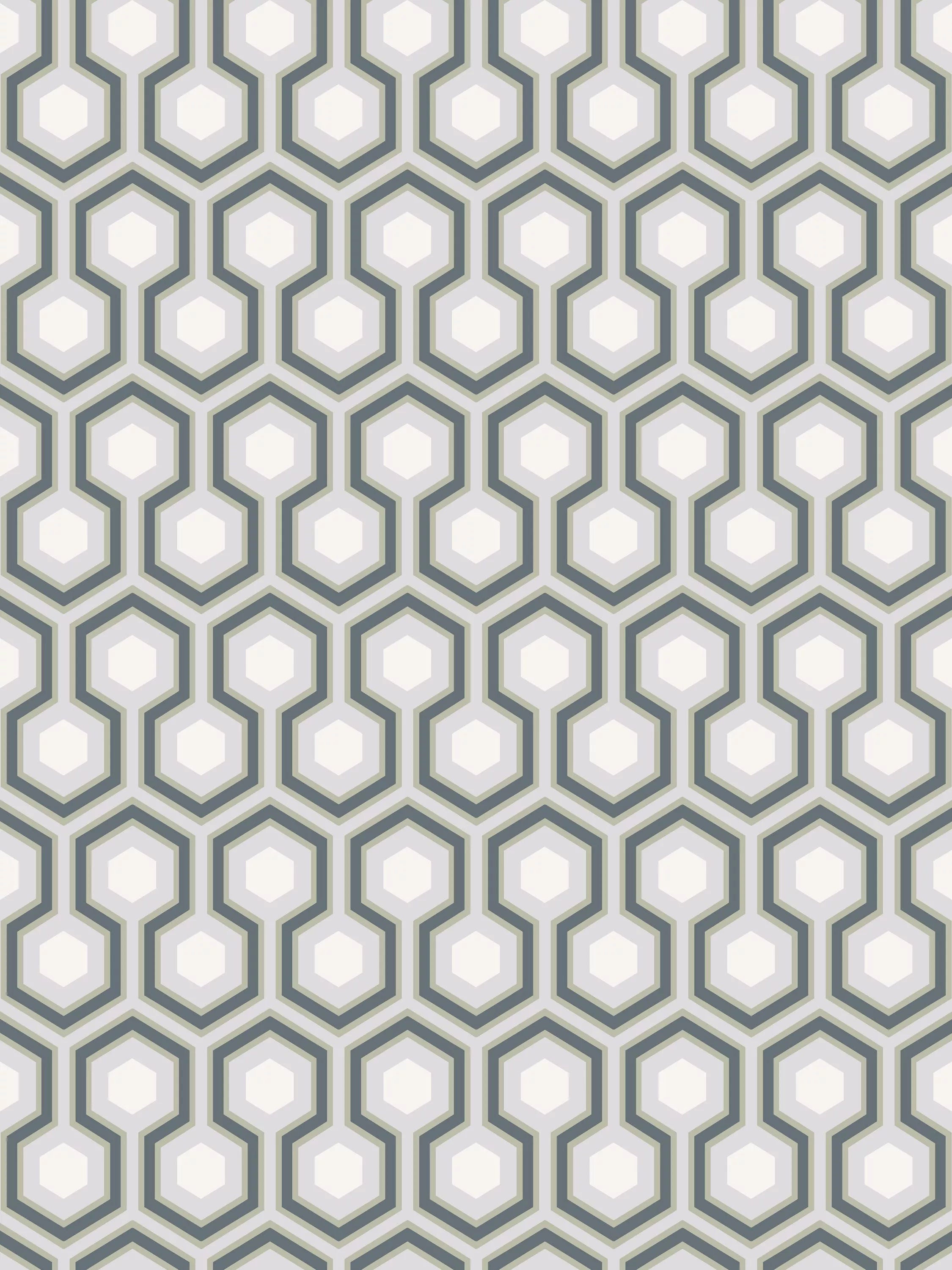 Cole & Son Hicks Hexagon Wallpaper, 	Ink/ White/Heath Green 66/8055