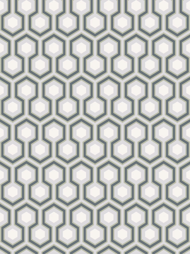 Cole & Son Hicks Hexagon Wallpaper, 	Ink/ White/Heath Green 66/8055
