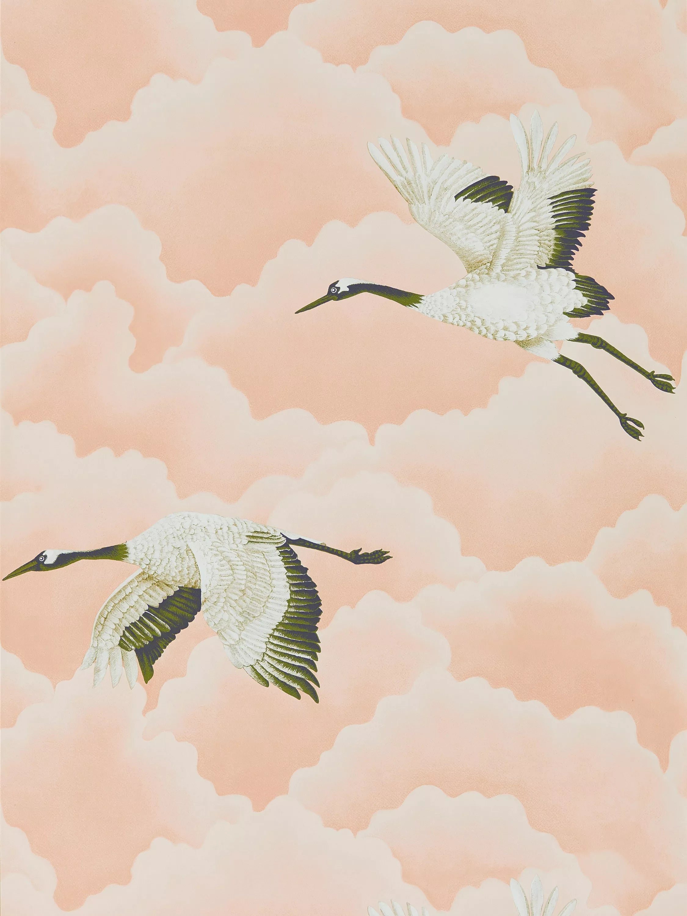 Harlequin cranes and clouds wallpaper in airy colourways, UK version