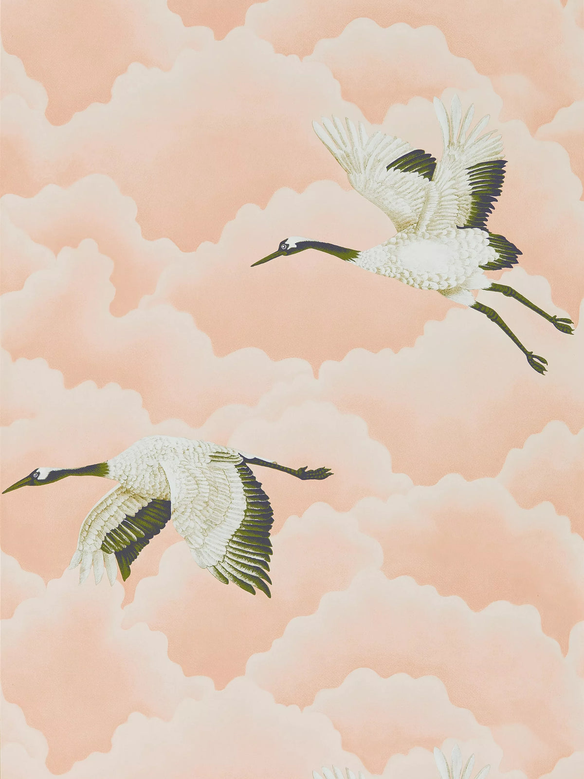 Harlequin cranes and clouds wallpaper in airy colourways, UK version