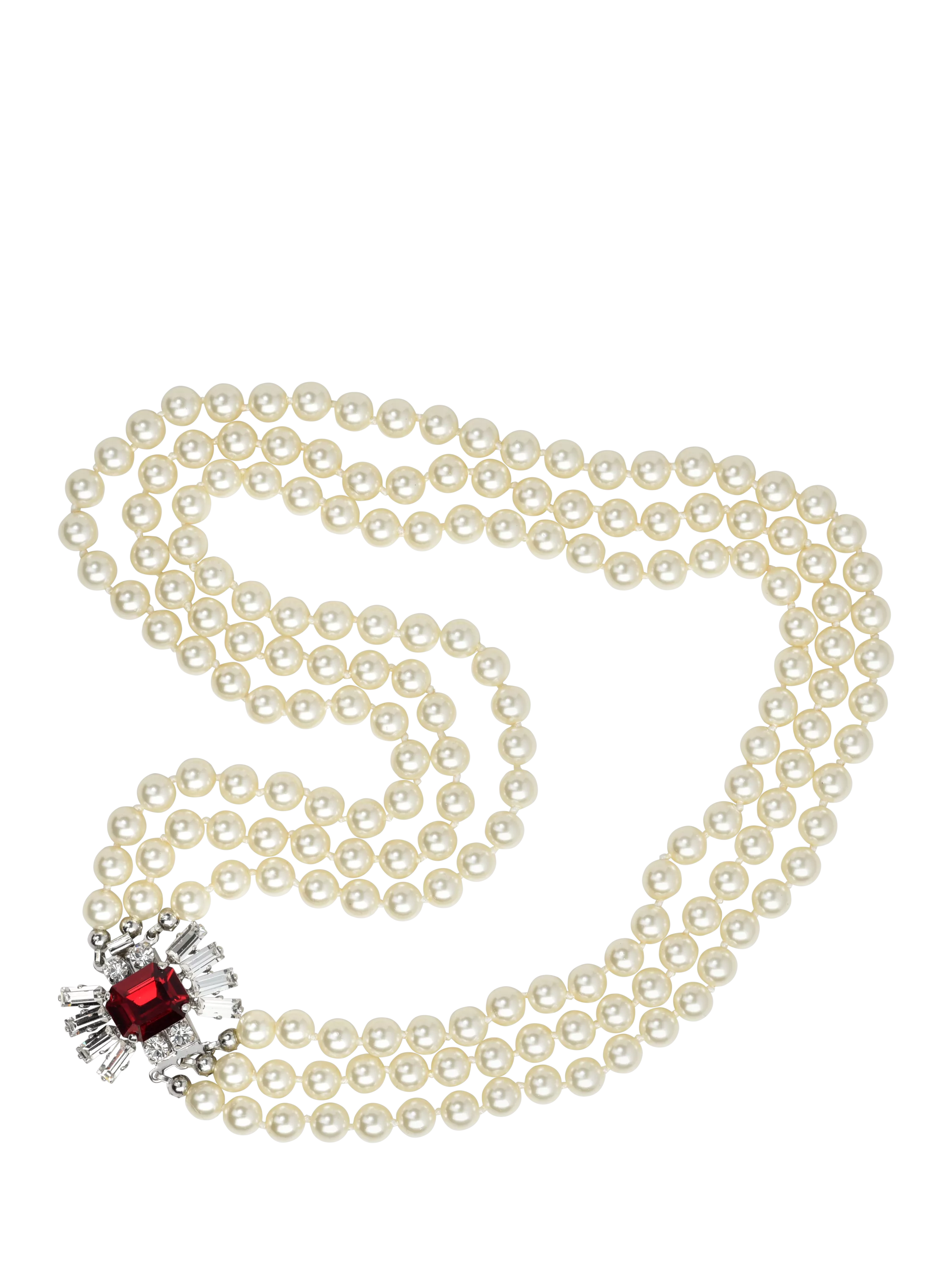 Eclectica faux pearl crystal collar necklace, silver/red (British brand)