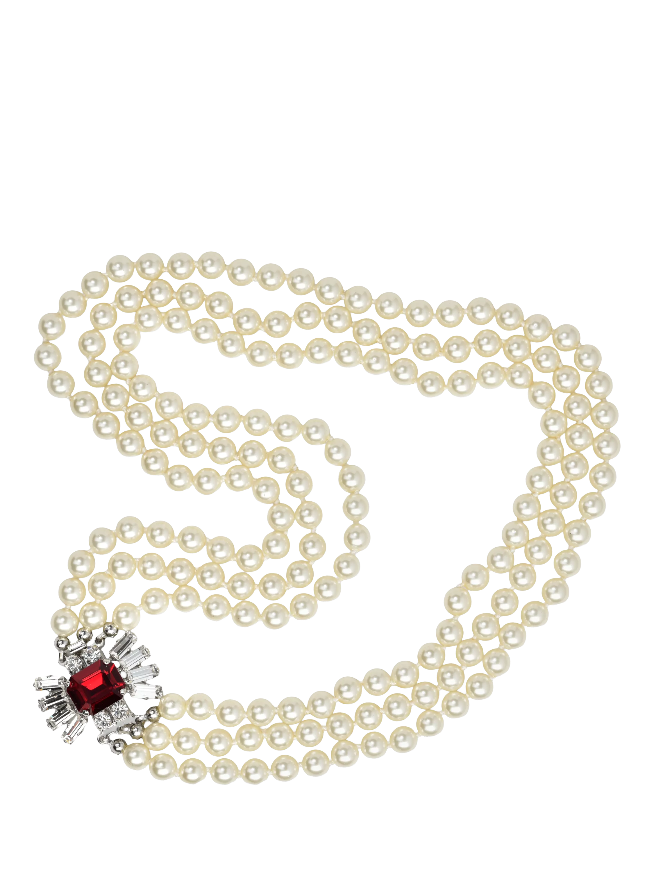 Eclectica faux pearl crystal collar necklace, silver/red (British brand)