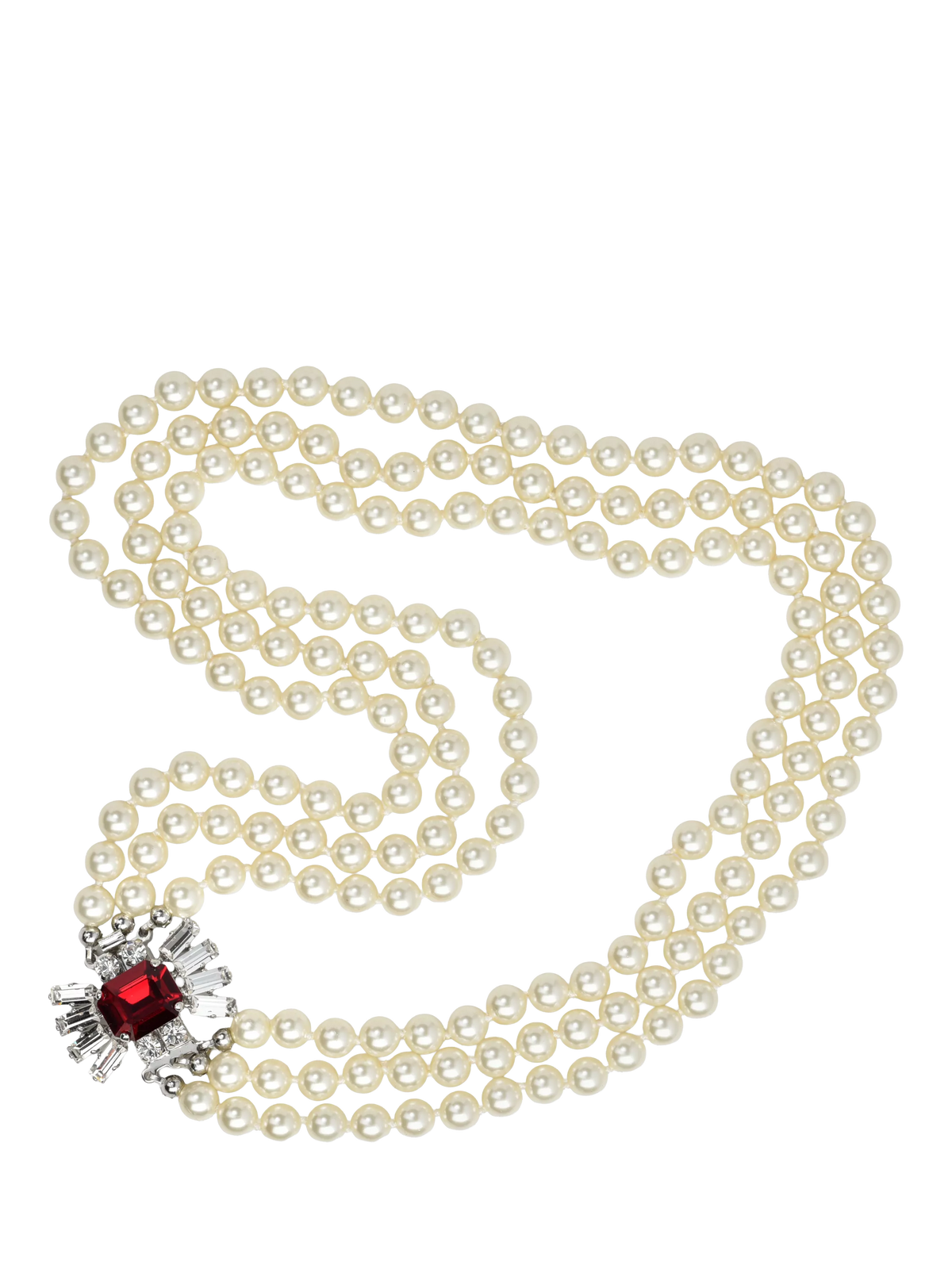 Eclectica faux pearl crystal collar necklace, silver/red (British brand)