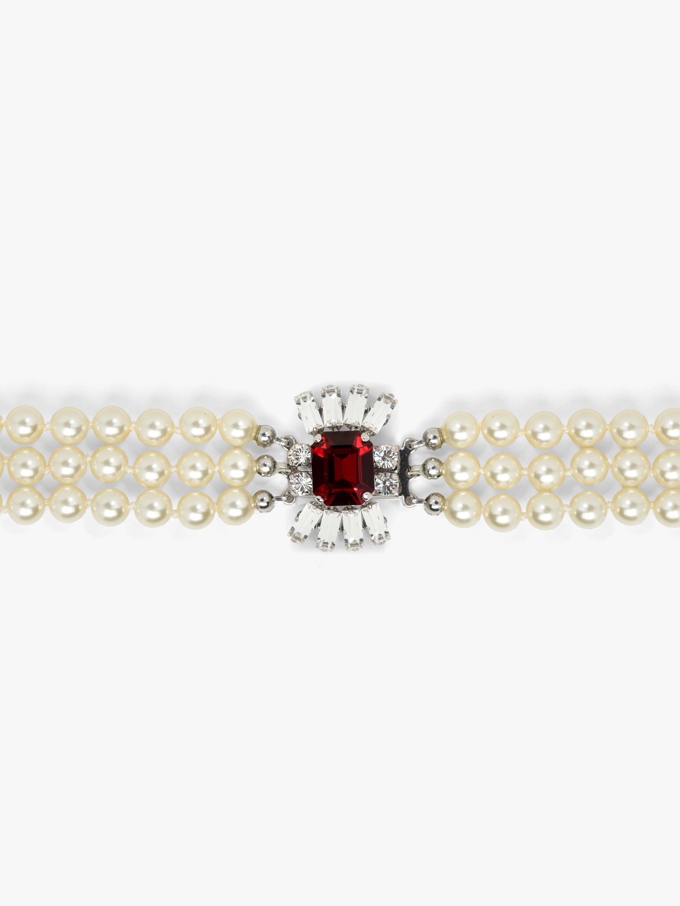 Eclectica faux pearl crystal collar necklace, silver/red (British brand)