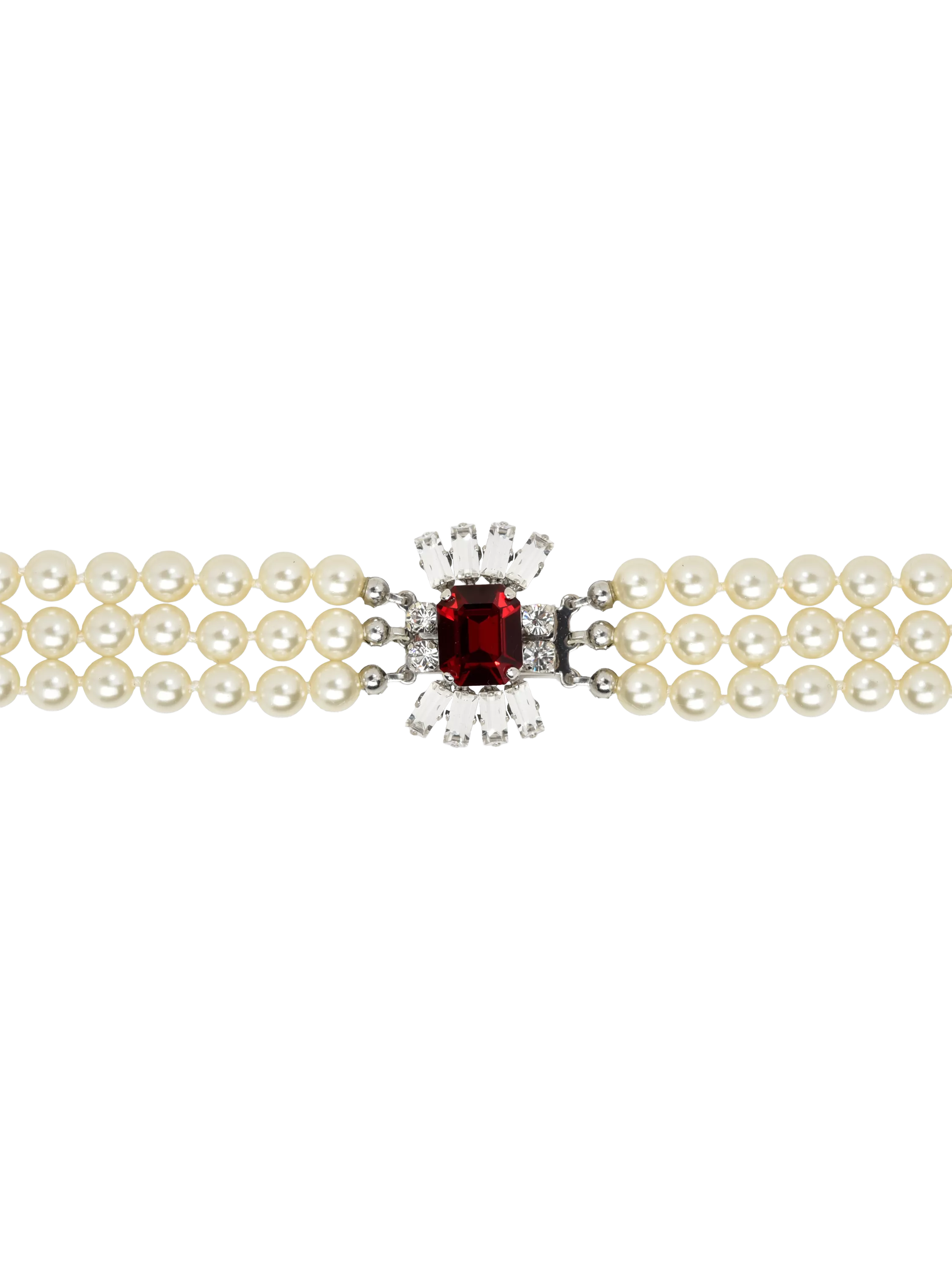 Eclectica faux pearl crystal collar necklace, silver/red (British brand)