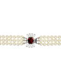 Eclectica faux pearl crystal collar necklace, silver/red (British brand)